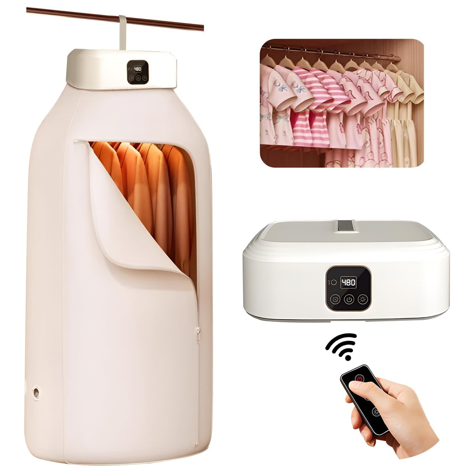 Sécheuse portative, petite sécheuse avec télécommande, sécheuse de voyage compacte pliable avec sac sec pour VR, voyage, maison