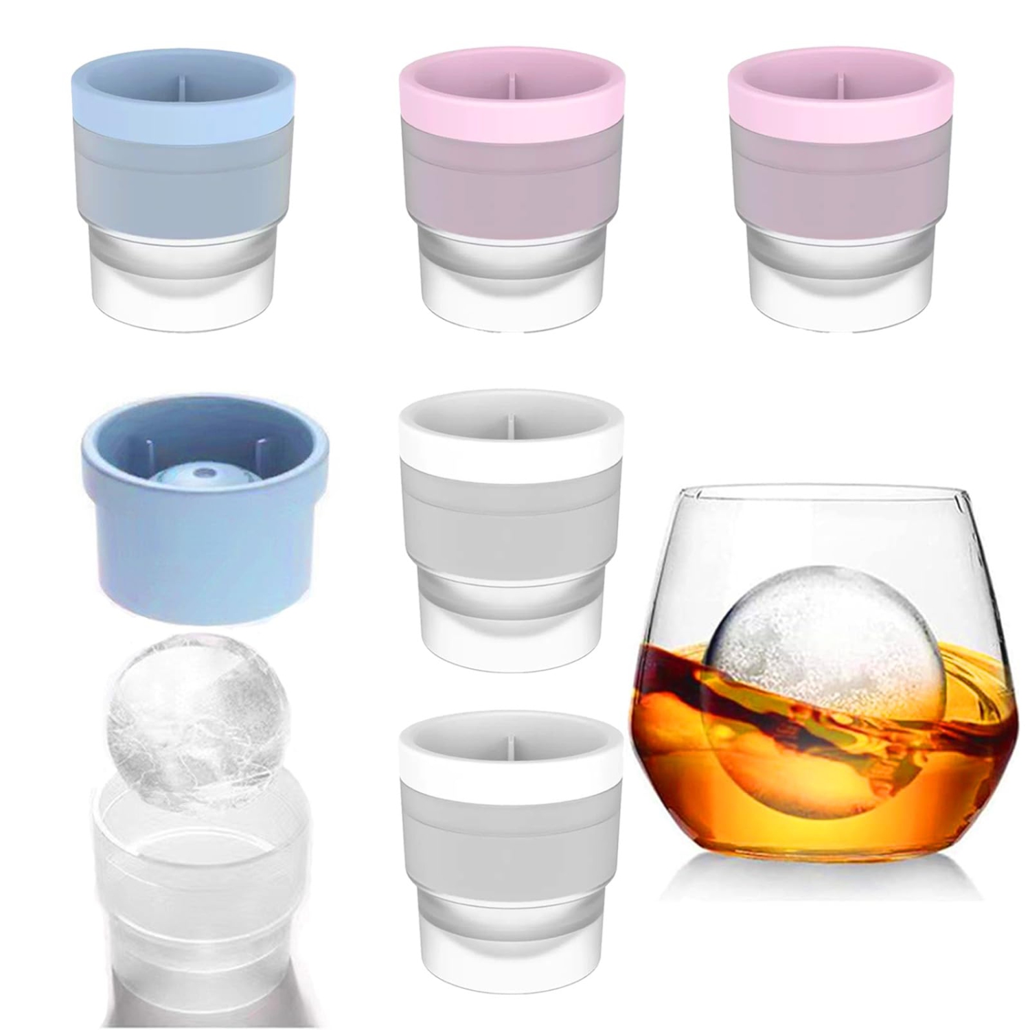 Grands moules à boule de glace 6 PCS, bacs à glaçons sphériques en silicone pour whisky, cocktails, boissons froides - Machine à glaçons allant au