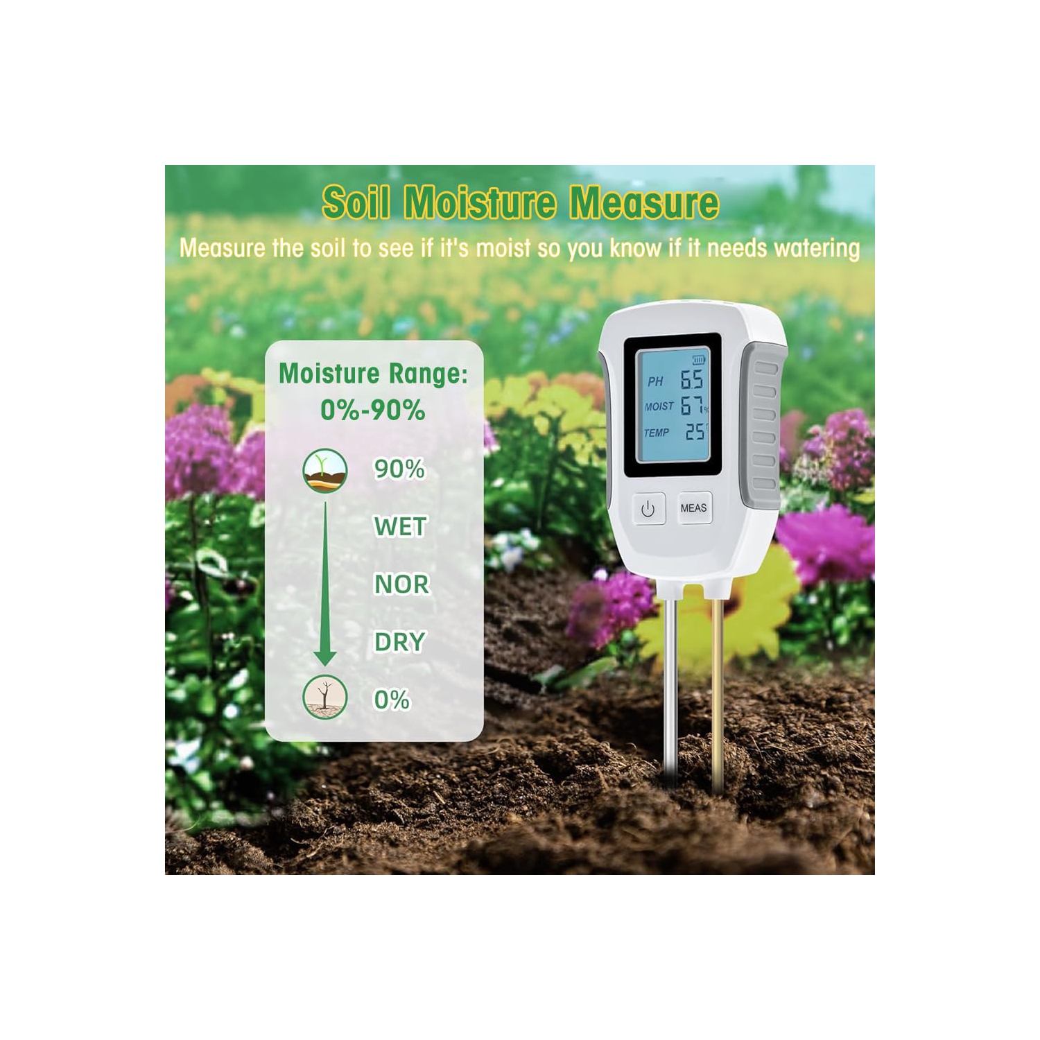 Soil Meter 3 in 1 Professional Dual Probes Soil Meter for Moisture /Temp/PH LCD Digital Soil Moisture Meter Precison Agriculture Soil Meter