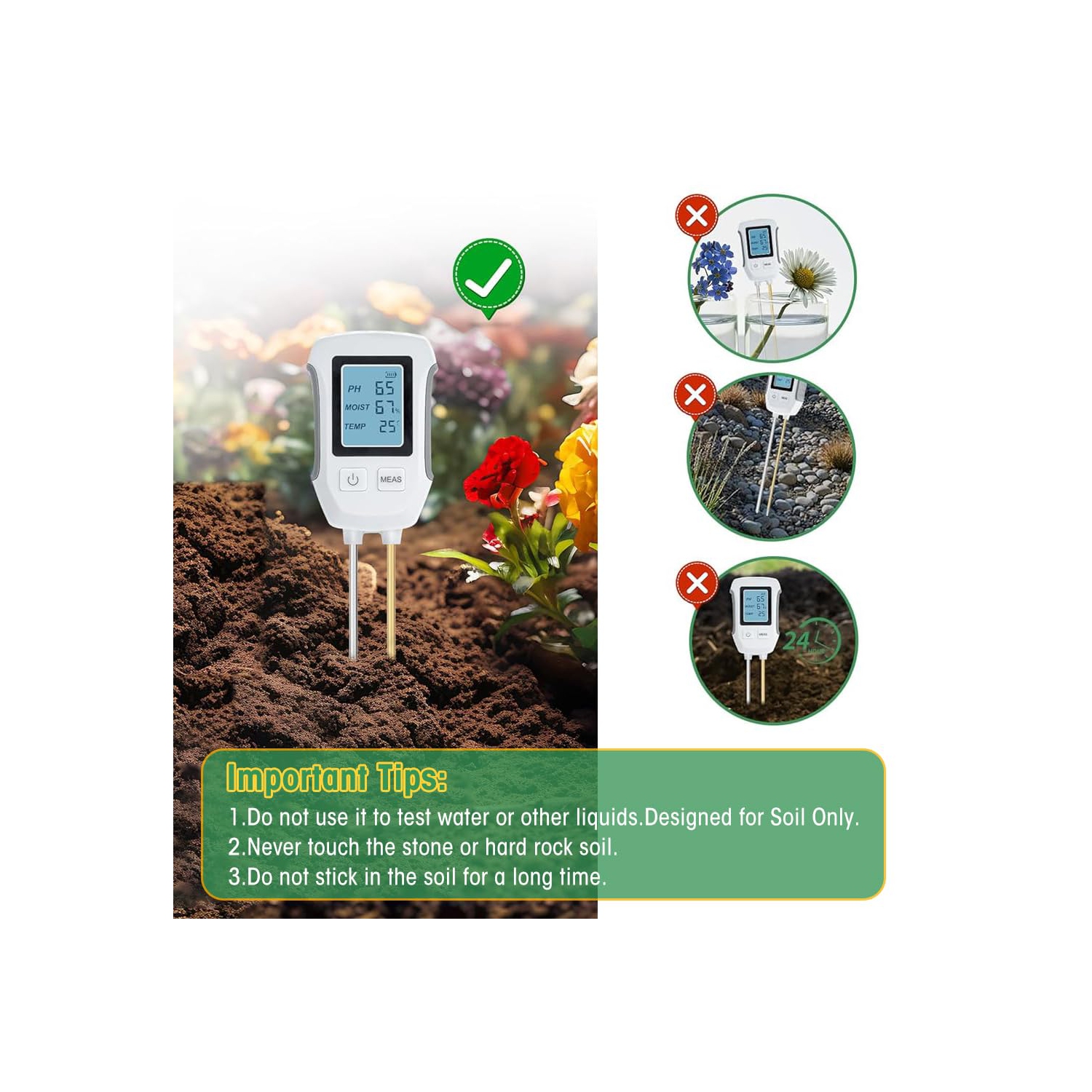 Soil Meter 3 in 1 Professional Dual Probes Soil Meter for Moisture /Temp/PH LCD Digital Soil Moisture Meter Precison Agriculture Soil Meter