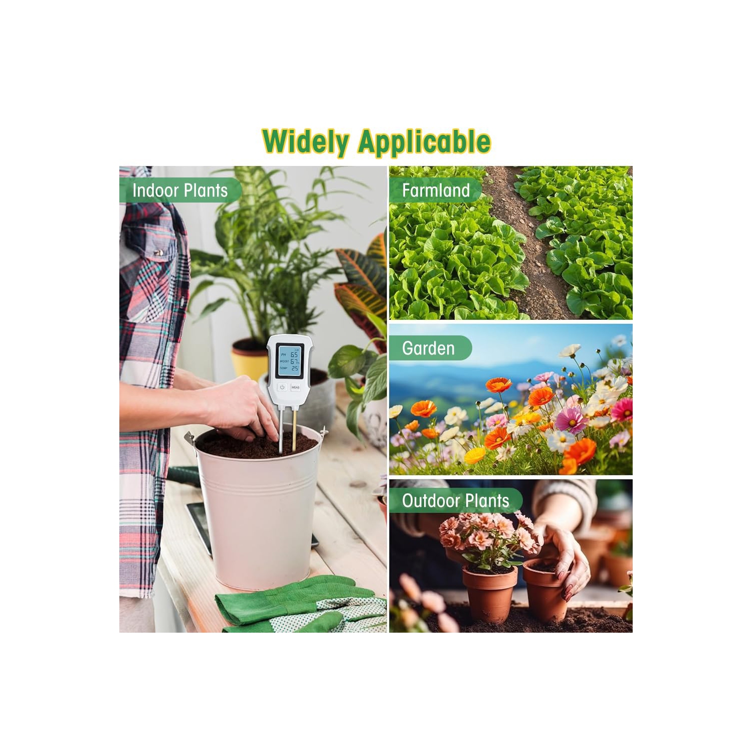 Soil Meter 3 in 1 Professional Dual Probes Soil Meter for Moisture /Temp/PH LCD Digital Soil Moisture Meter Precison Agriculture Soil Meter