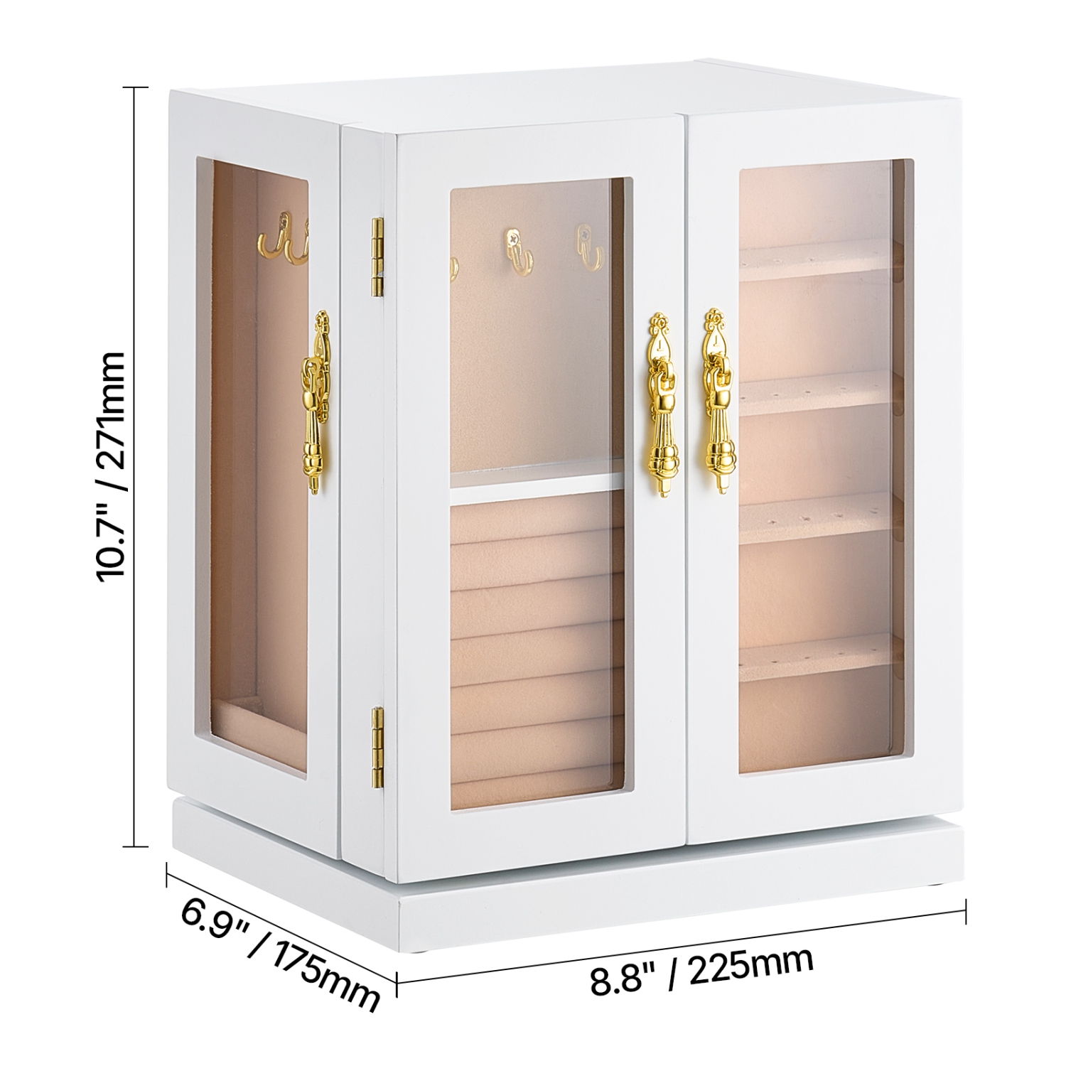 Coffret à bijoux VEVOR à 5 tiroirs, range-bijoux rotatif à 360°, fenêtre en acrylique, 4 crochets pour colliers de chaque côté, étui de rangement