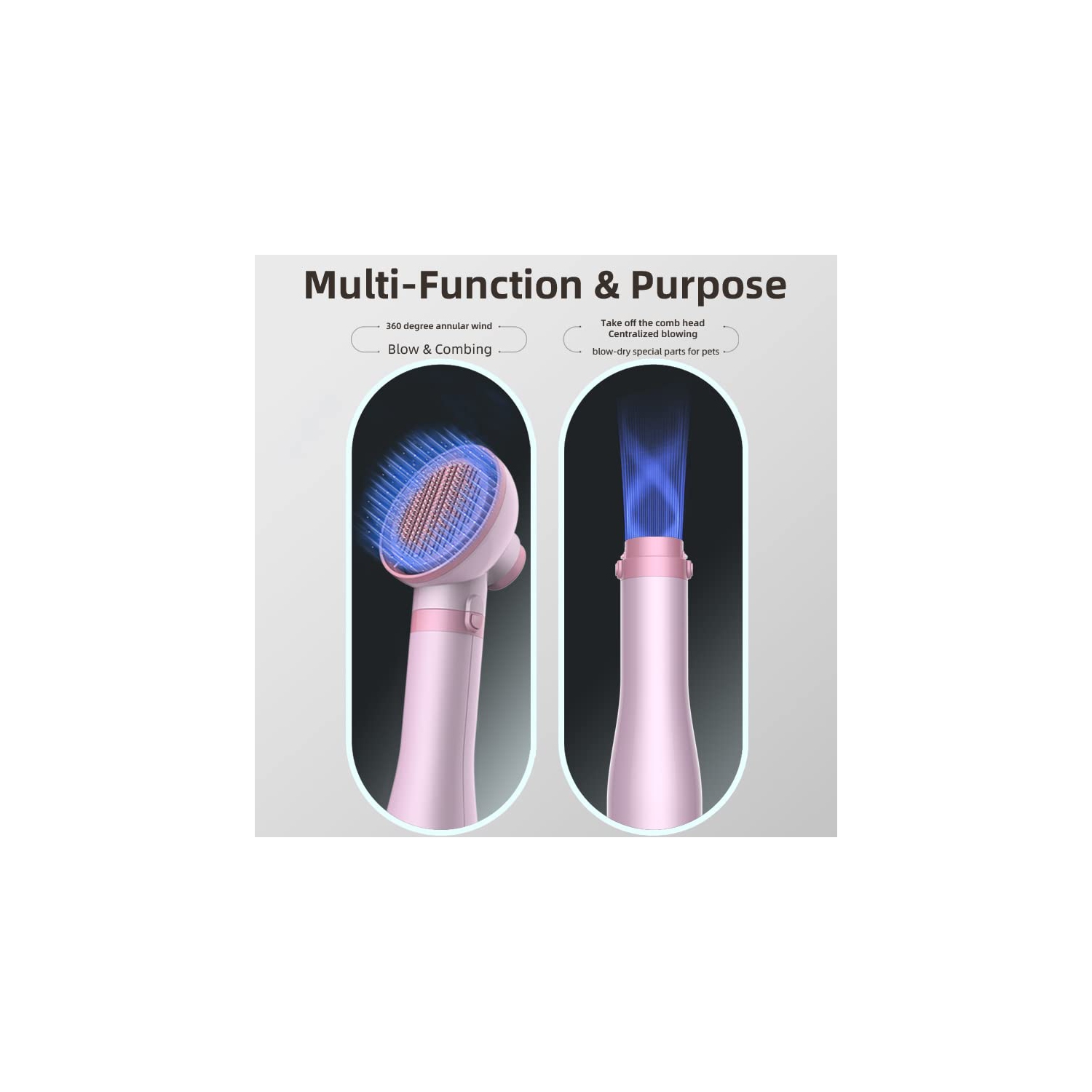 Portable 2-in-1 Gentle Grooming Blower Dryer with Slicker Brush for Dogs and Cats, Portable Pet Slicker Brush Dog Hair Dryer