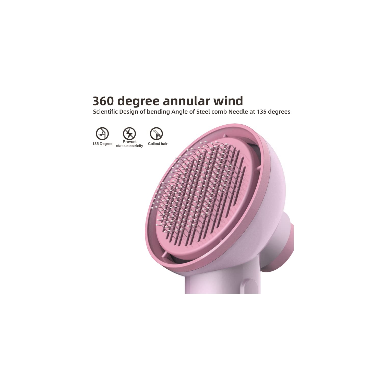 Portable 2-in-1 Gentle Grooming Blower Dryer with Slicker Brush for Dogs and Cats, Portable Pet Slicker Brush Dog Hair Dryer