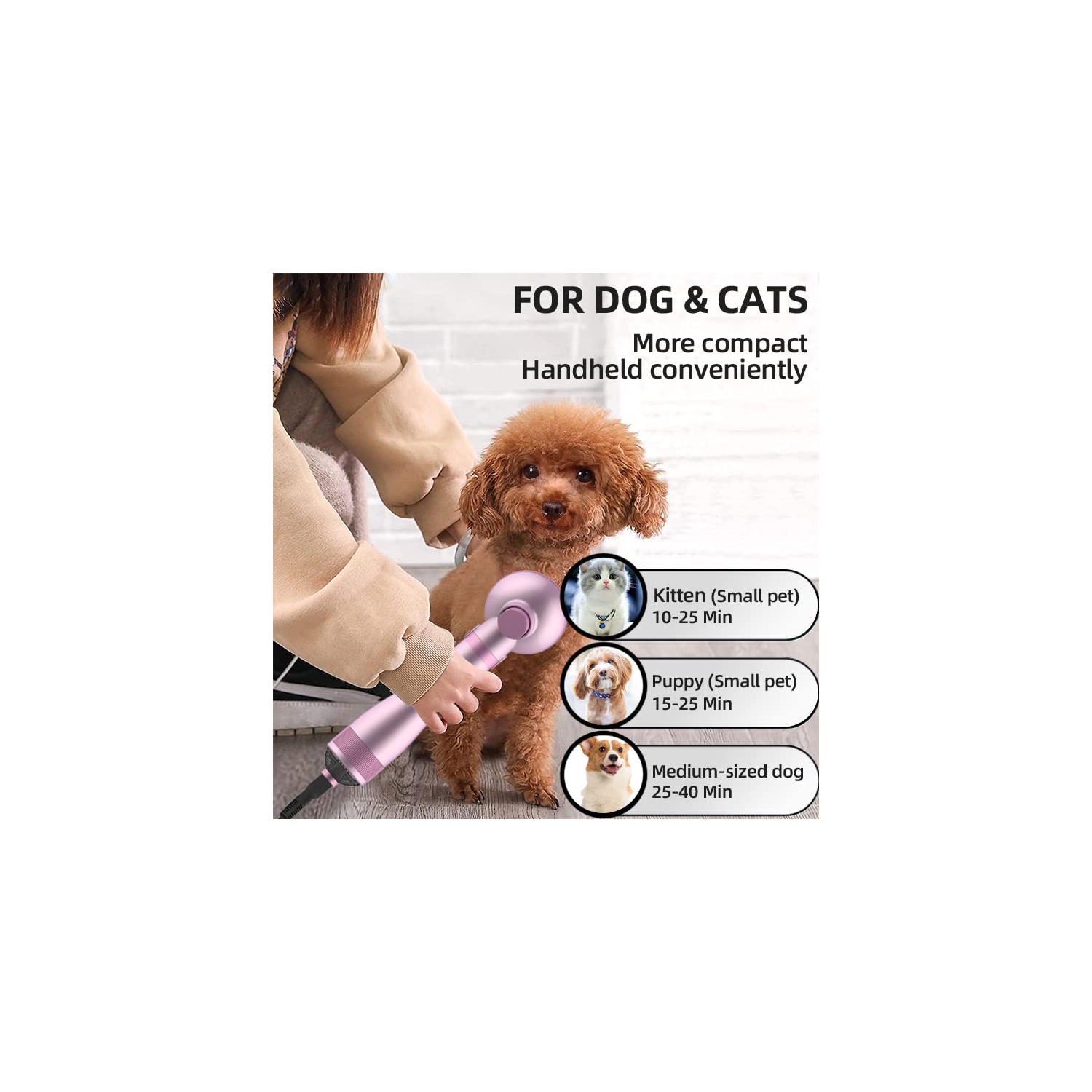 Portable 2-in-1 Gentle Grooming Blower Dryer with Slicker Brush for Dogs and Cats, Portable Pet Slicker Brush Dog Hair Dryer