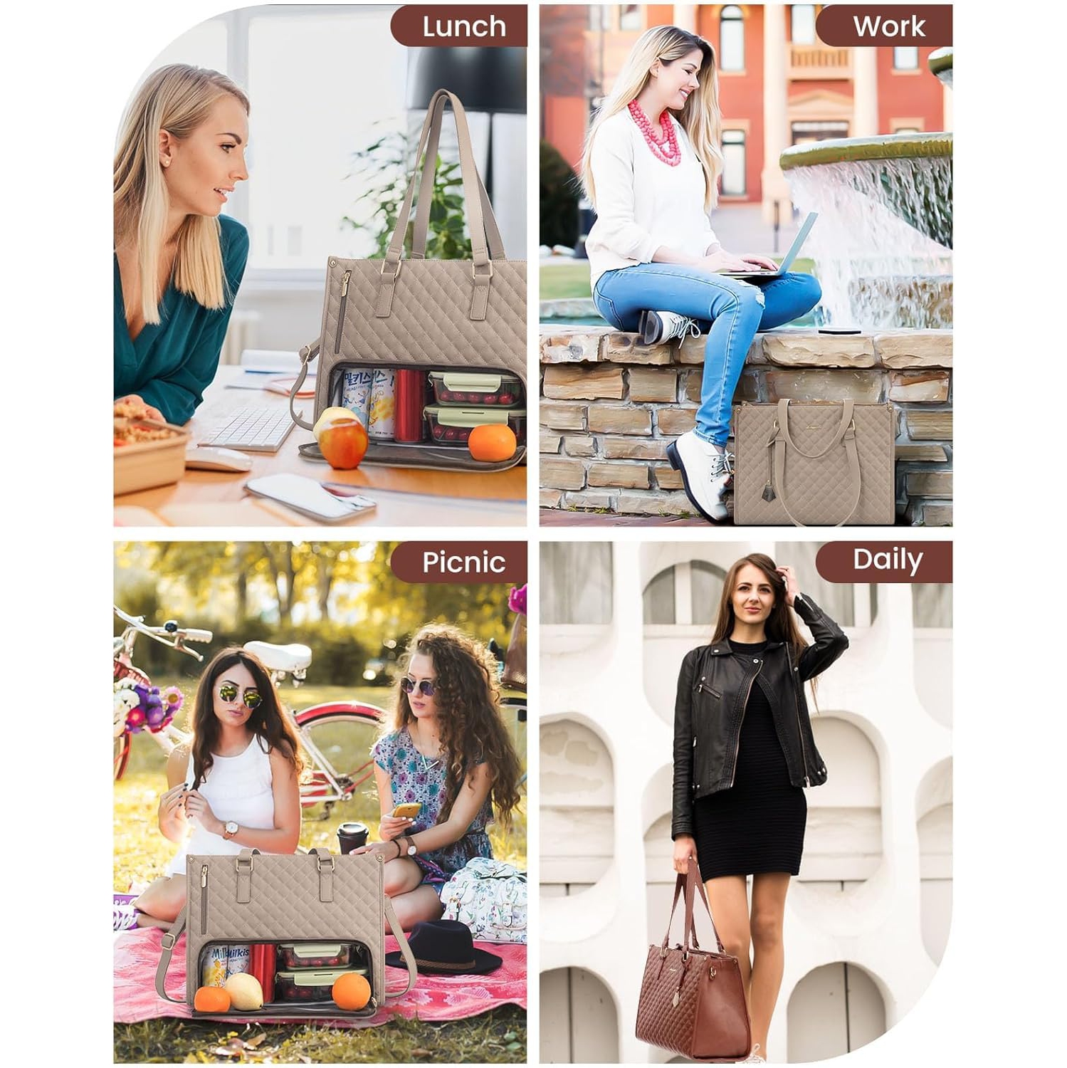 Sac-repas isotherme pour femmes avec portefeuille, sac fourre-tout de travail élégant avec compartiment étanche, sac-repas pour pique-nique de voyage