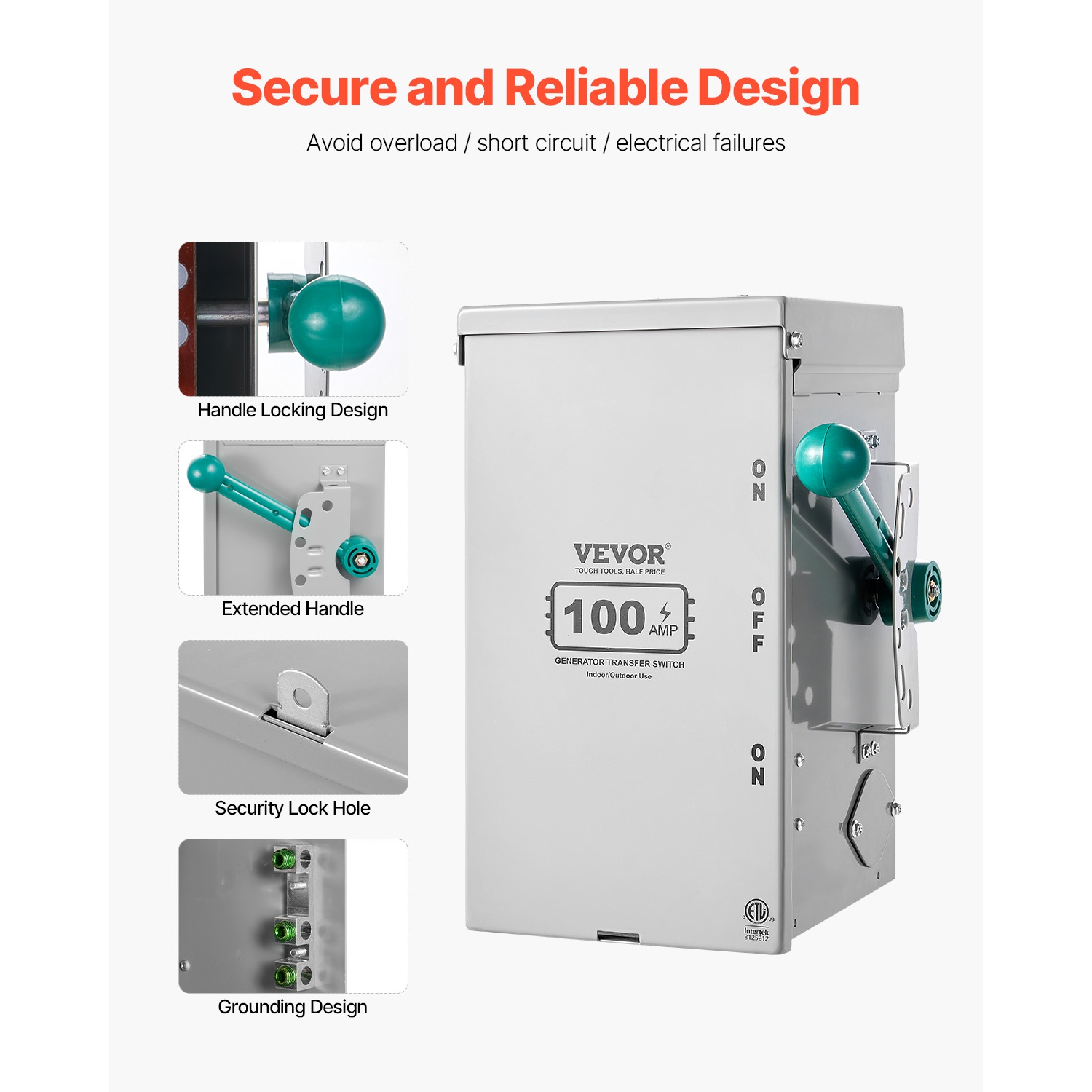 VEVOR 100A Generator Transfer Switch, 24000W Manual Transfer Switch, Heavy Duty Double-Throw Power Transfer Switch 120/240V, Meeting NEMA 3R