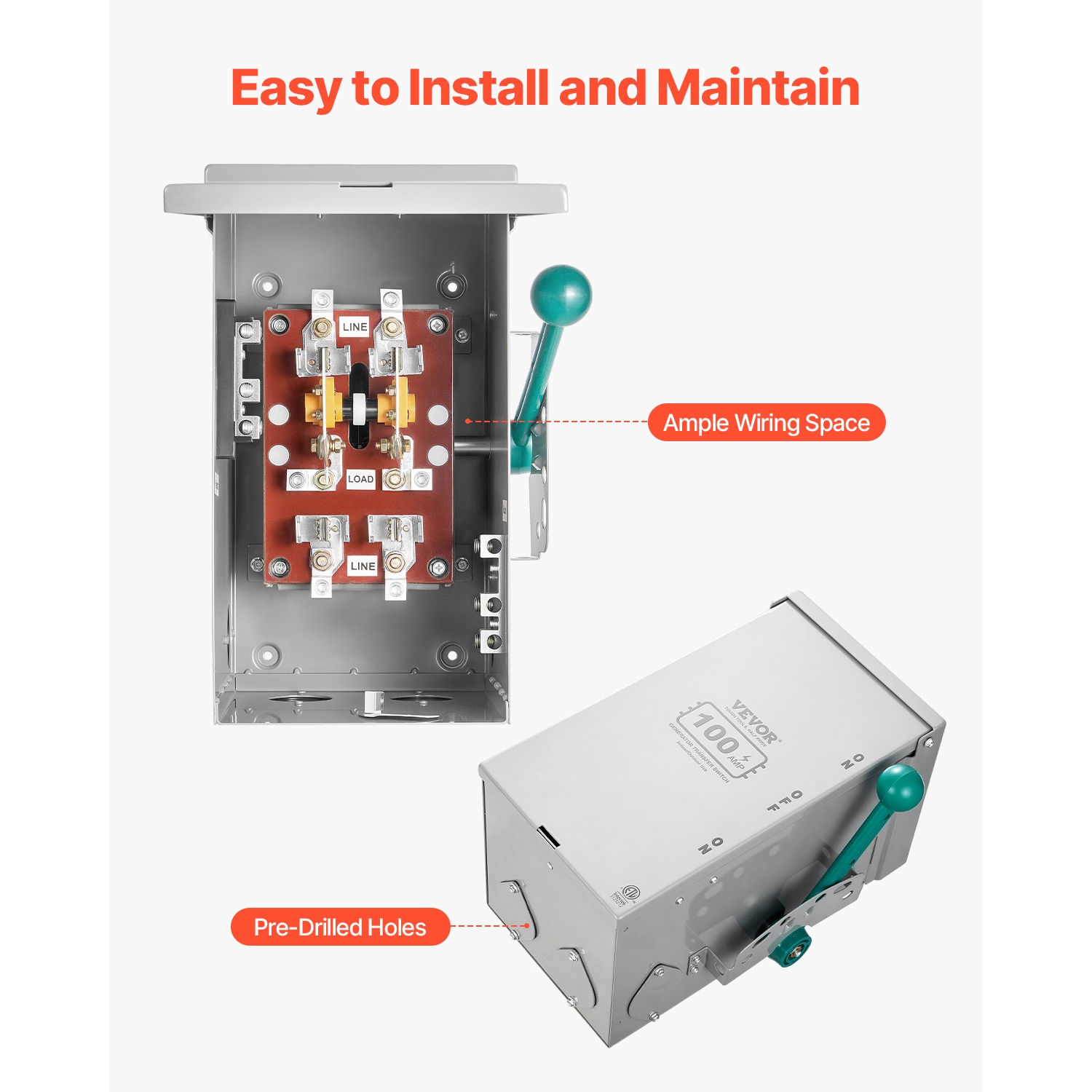 VEVOR 100A Generator Transfer Switch, 24000W Manual Transfer Switch, Heavy Duty Double-Throw Power Transfer Switch 120/240V, Meeting NEMA 3R