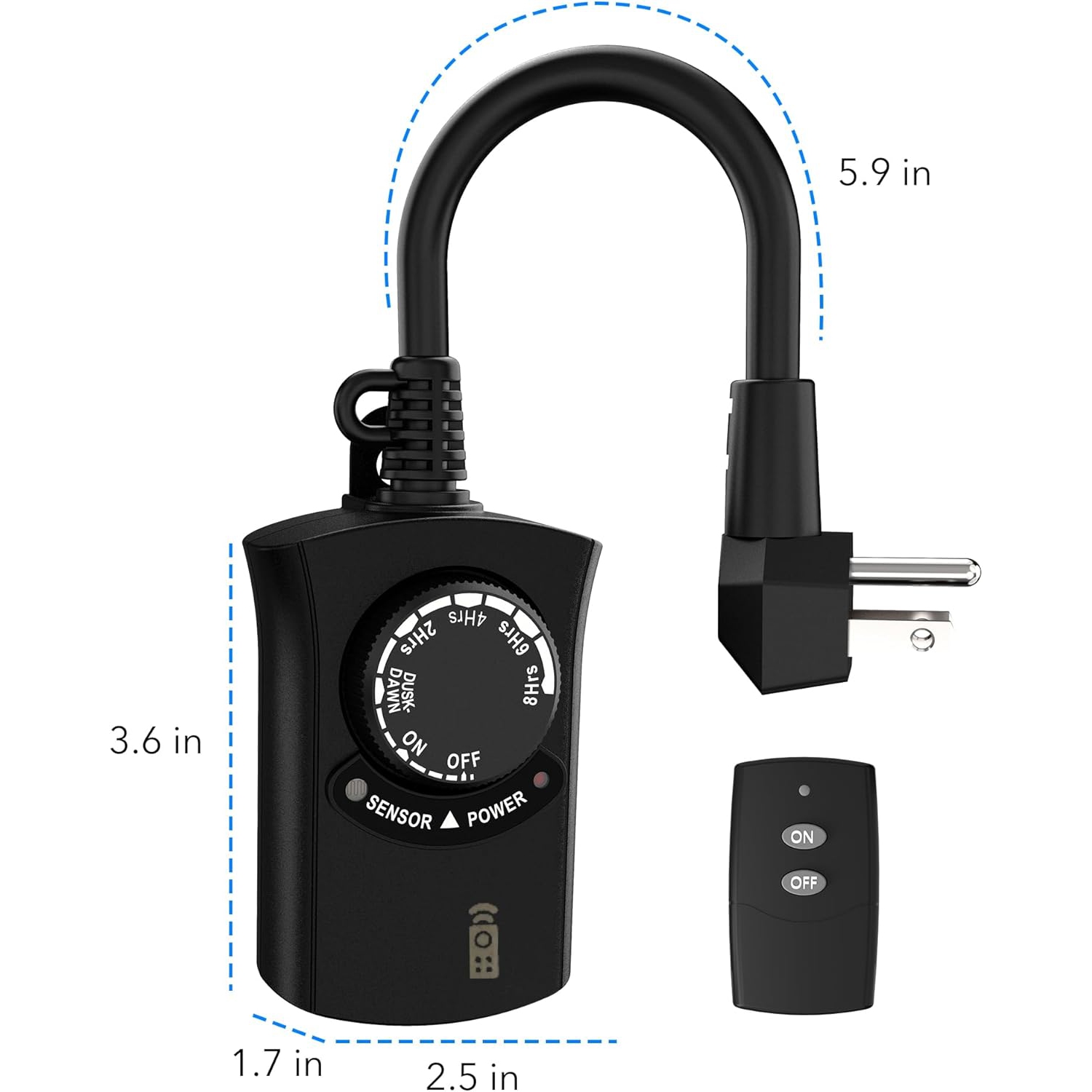 HBN Outdoor Light Timer: Waterproof & Weatherproof, Dusk-to-Dawn Photocell Sensor, Remote Control, 2-8H Countdown, 1 Grounded Outlet, 15A 1875W