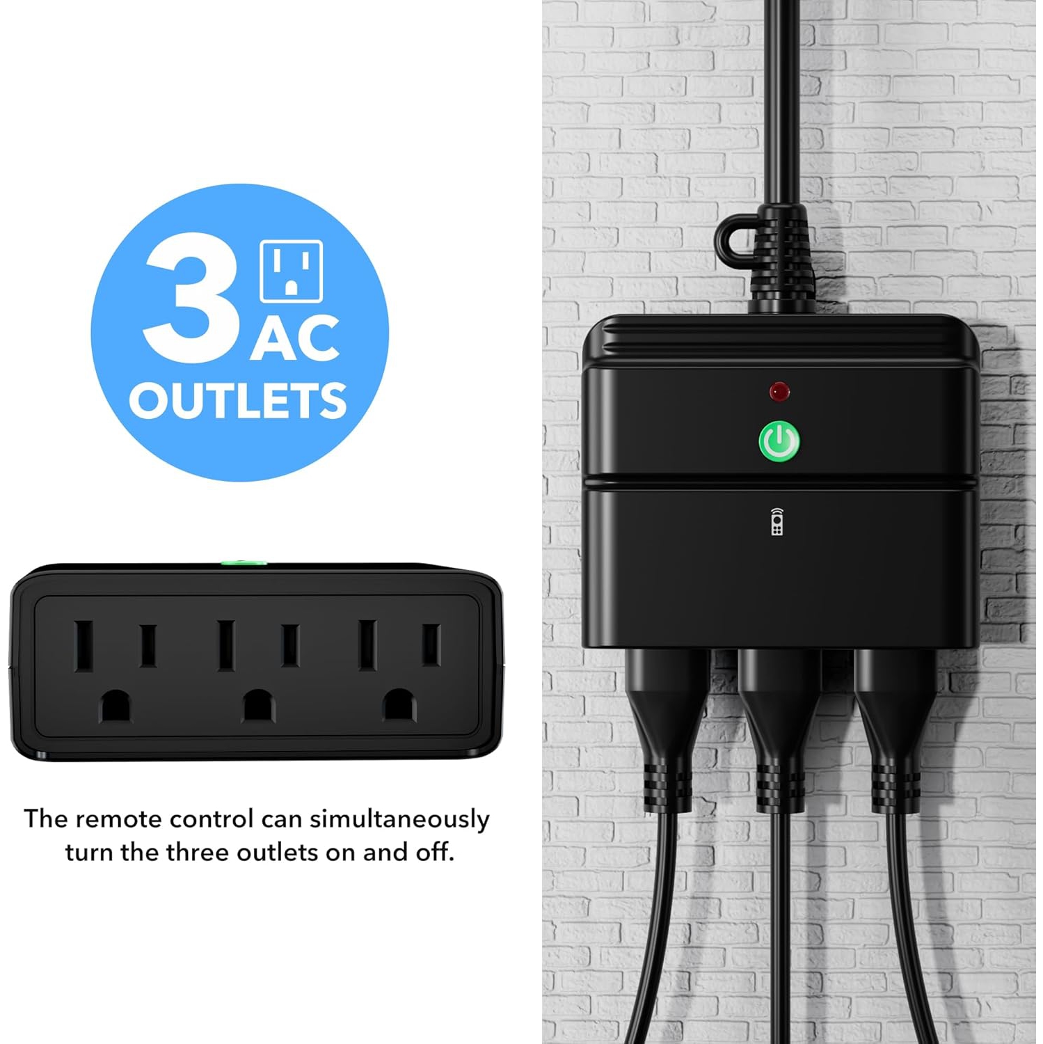 BN-LINK Wireless Outlet: Indoor/outdoor, 3-prong. 100ft range, 15AMP, weatherproof, ETL (batt incl).