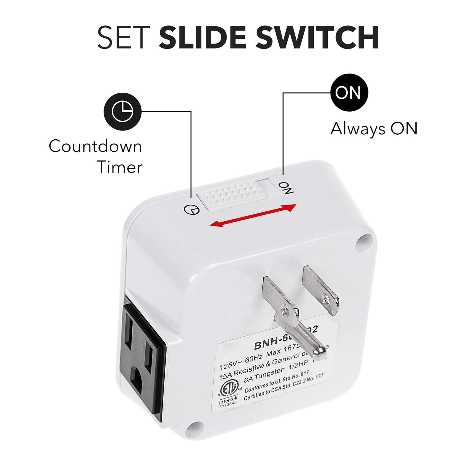 BN-LINK 12-Hour Indoor Timer: 3-prong, 15-min increments – kitchen/chargers/lamps. 1875W, 1/2HP, ETL