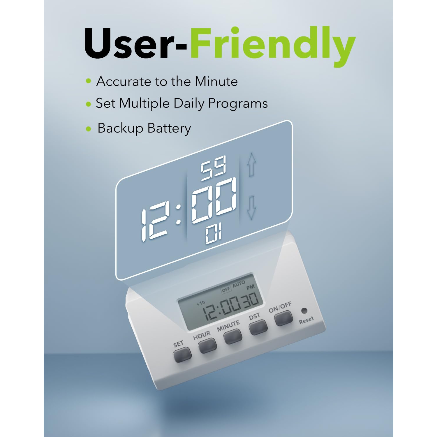BN-LINK 24-Hour Digital Timer: Indoor 2-prong, LCD – for lights, fans. 15A/1875W.