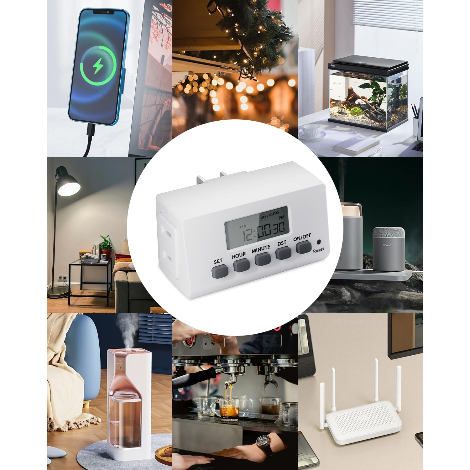 BN-LINK 24-Hour Digital Timer: Indoor 2-prong, LCD – for lights, fans. 15A/1875W.