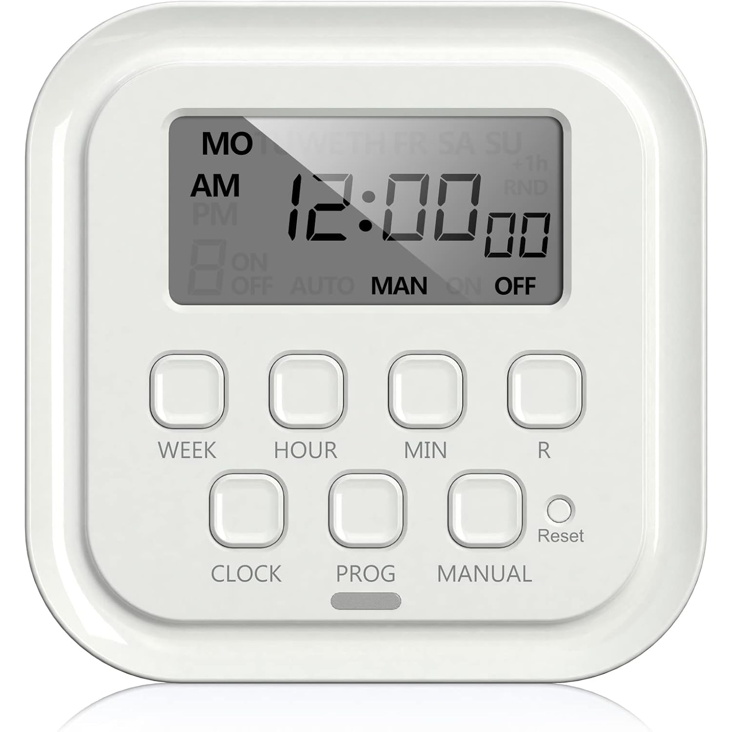 HBN 7-Day Heavy Duty Digital Timer: Dual 3-Prong Outlets, Programmable On/Off, Indoor for Lamps/Lights/Appliances, 125V 15A 1875W 60Hz, White