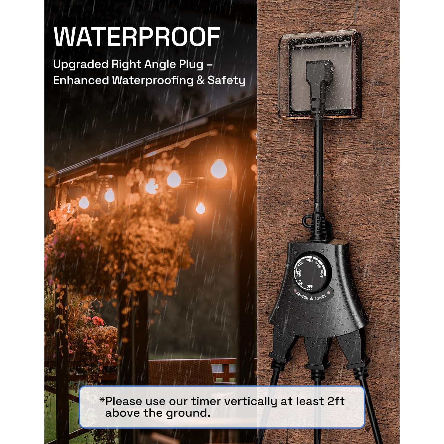 HBN Outdoor Light Timer: Waterproof/Weatherproof, Dusk-to-Dawn Photocell, Remote + 2/4/6/8H Countdown, 1 Grounded Outlet, 1875W 15A 1/2HP, Black