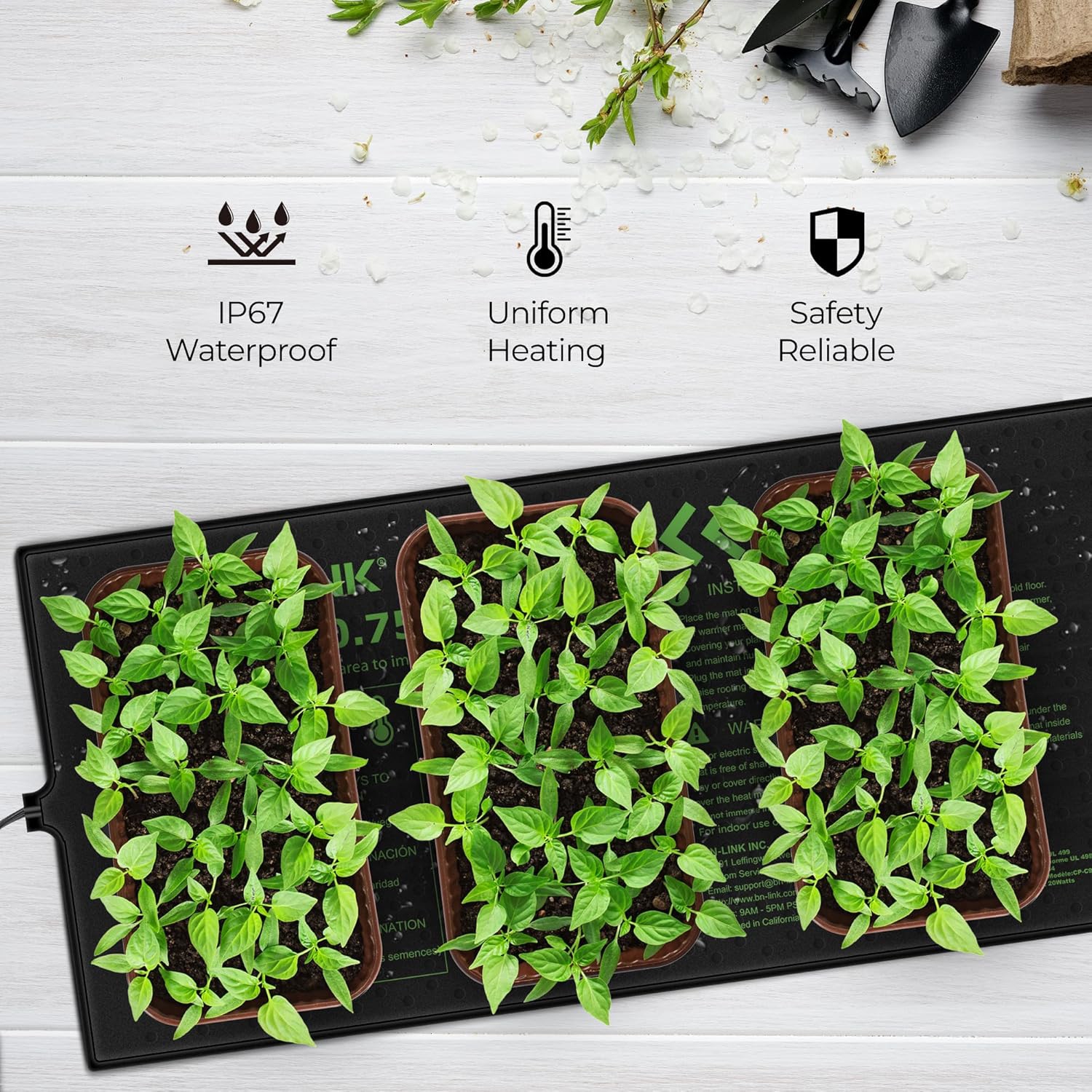 BN-LINK Durable Seedling Heat Mat, 10"x20.75", Waterproof, for Seed Starting/Greenhouse/Germination