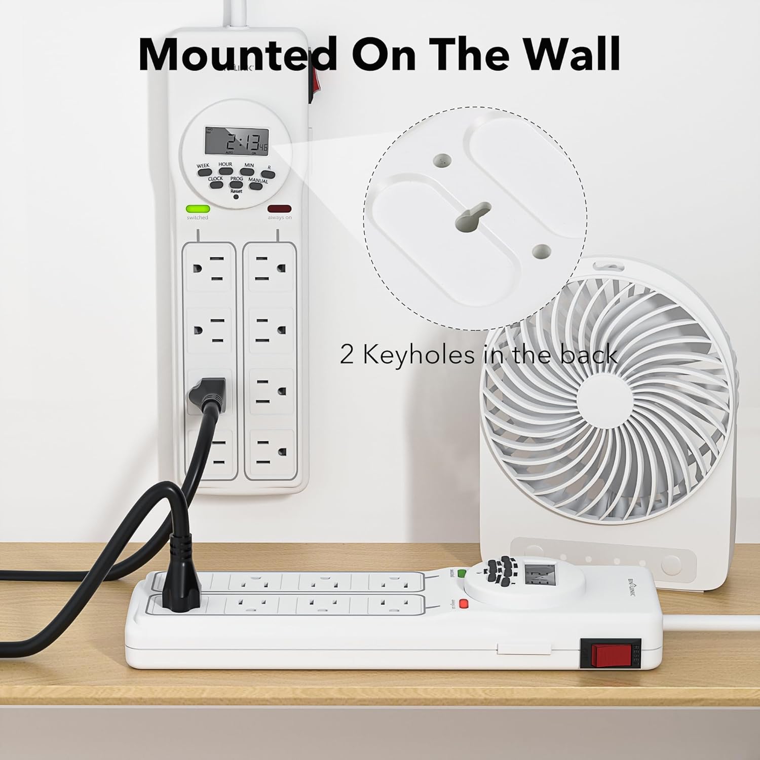 BN-LINK 8-Outlet Surge Protector: 4 timed, 4 always-on – 7-day digital timer