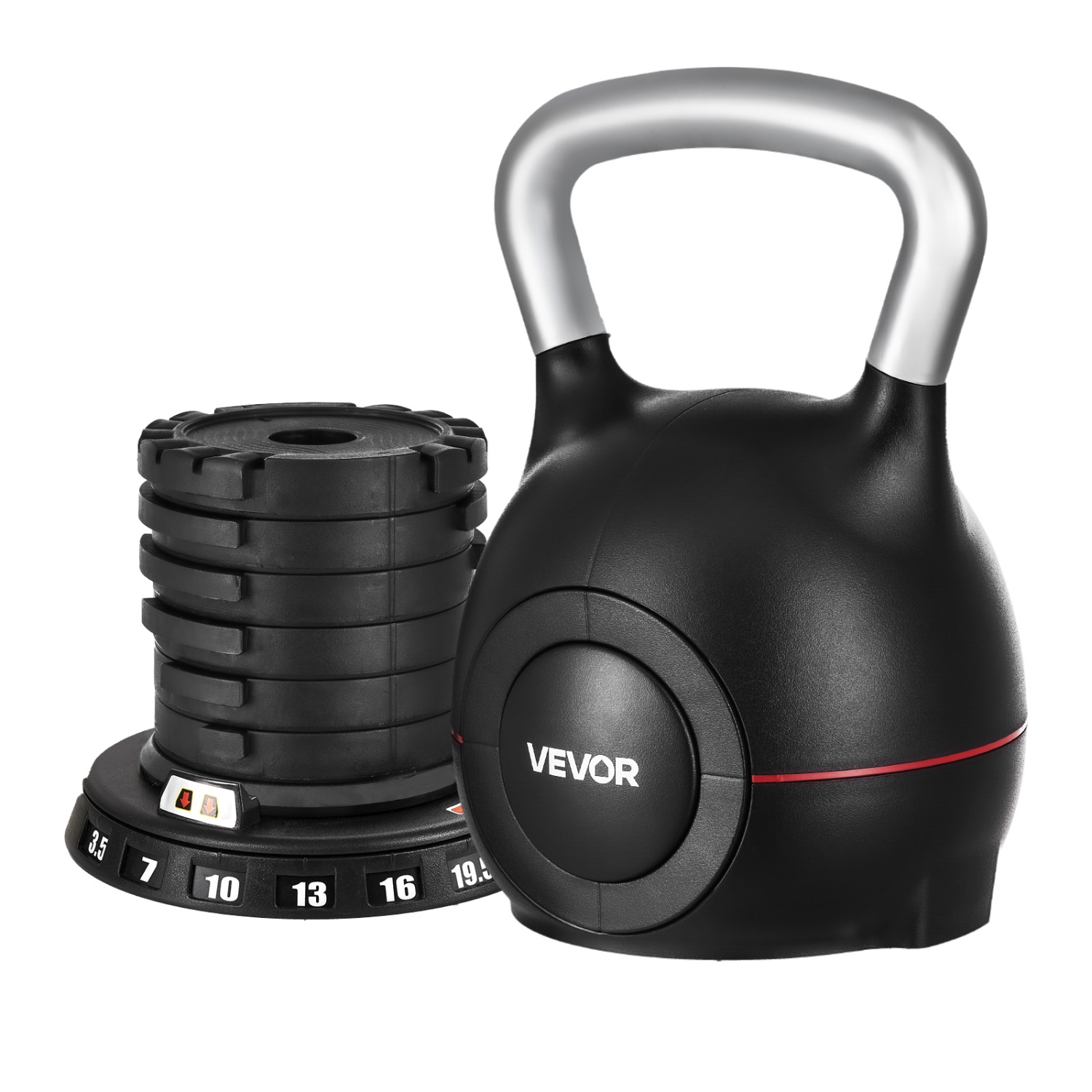 VEVOR Kettlebell, Adjustable Kettlebell with 7 Weight Levels, Die-Cast Aluminum and ABS Material, for Grip Strength Training, Full-body Workout