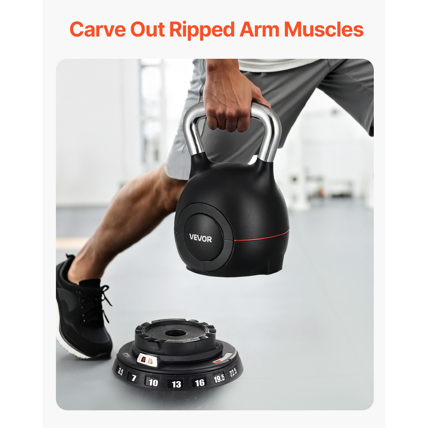 VEVOR Kettlebell, Adjustable Kettlebell with 7 Weight Levels, Die-Cast Aluminum and ABS Material, for Grip Strength Training, Full-body Workout