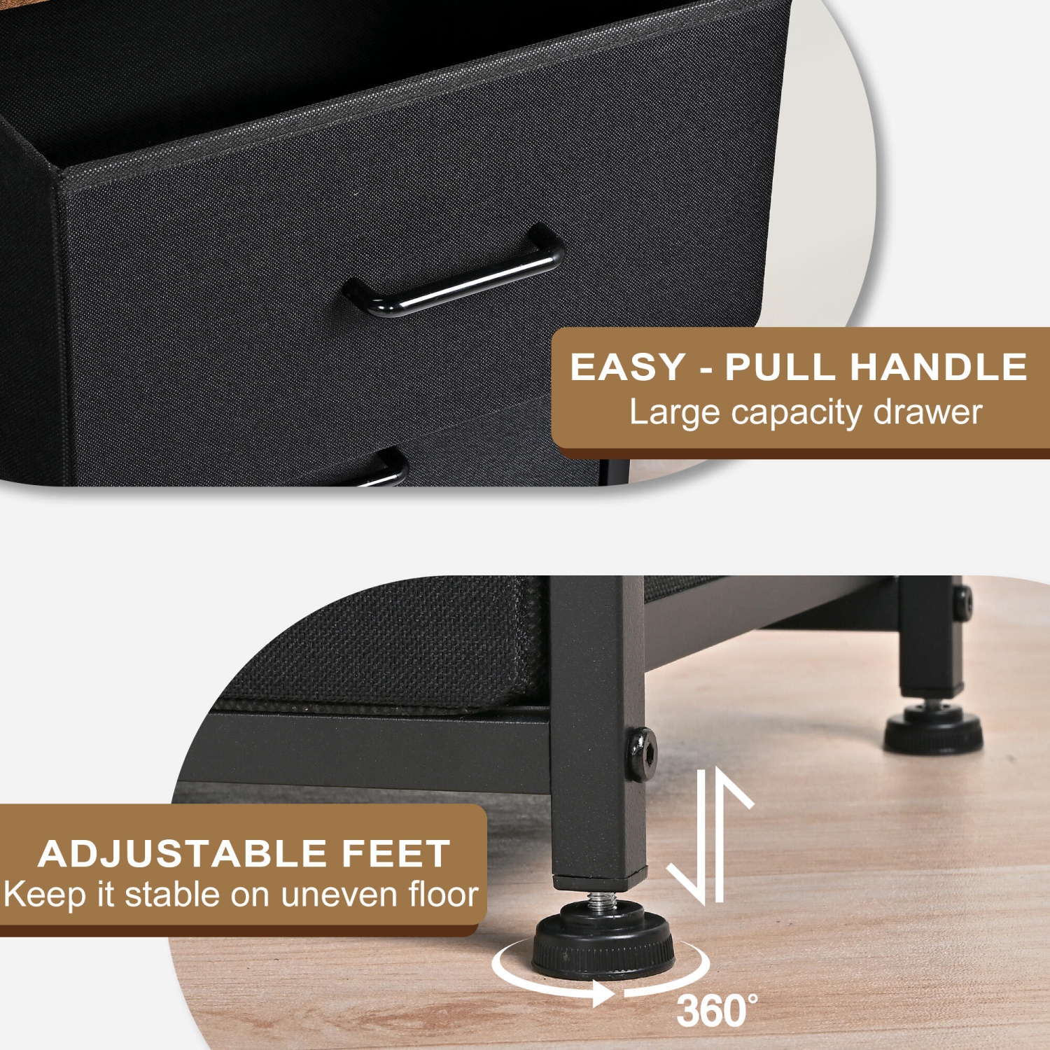 Commode SortWise avec dessus en bois et cadre en acier, commode à 8 tiroirs avec rangement et table de chevet