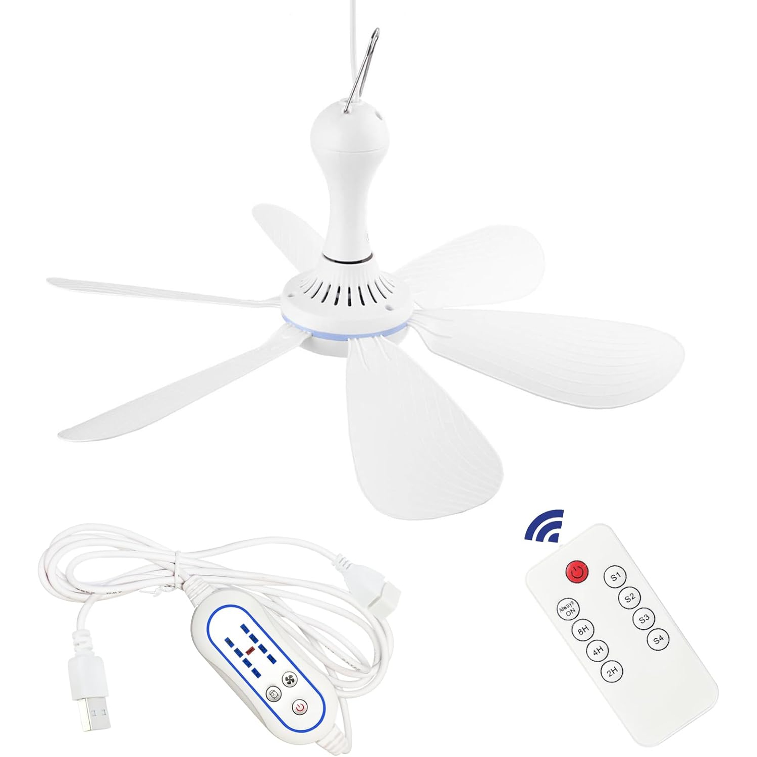 Ventilateur de plafond USB silencieux avec télécommande Minuterie à 4 vitesses, Petit ventilateur de plafond c.c. silencieux à brancher pour lit de