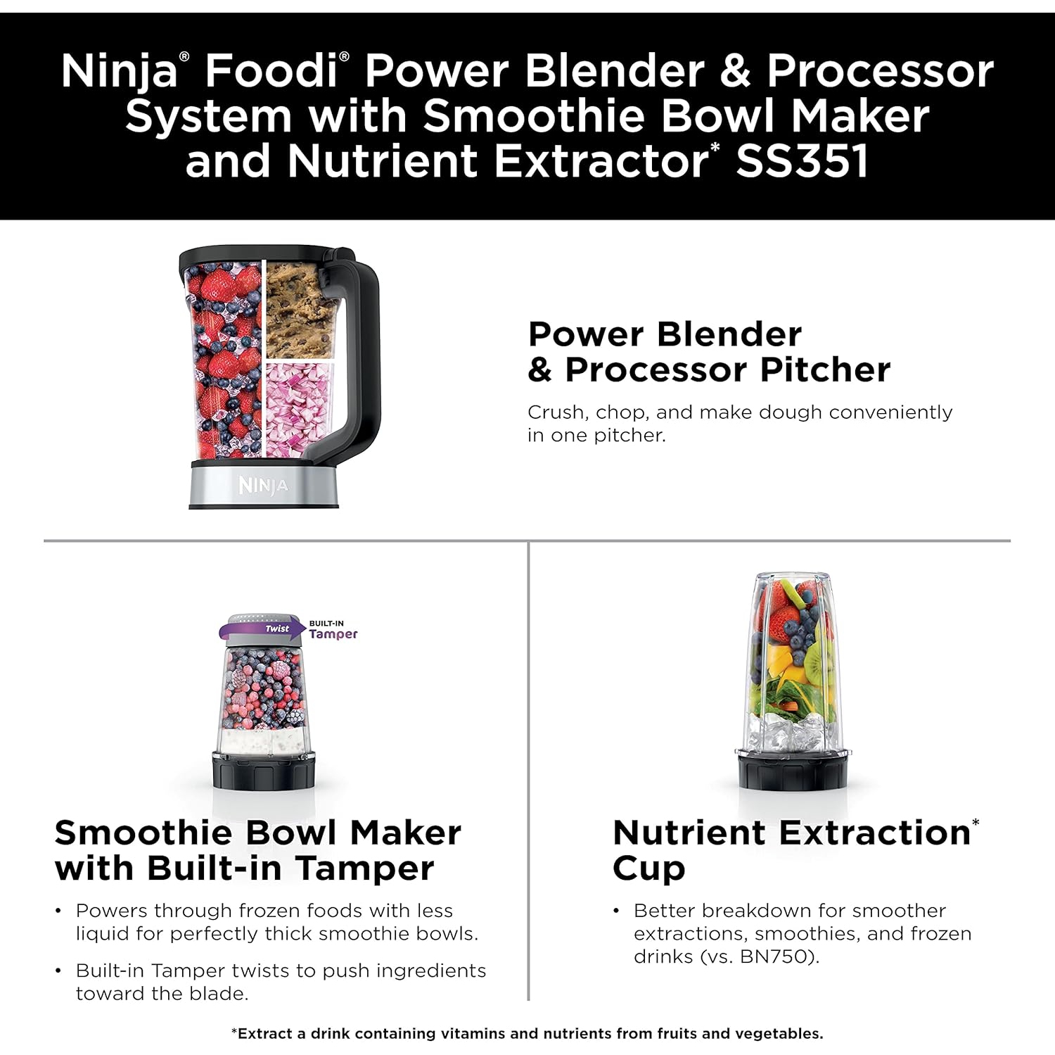 Mélangeur et robot Foodi de Ninja, bol à boisson frappée et extracteur de nutriments, noir/argenté - 72&nbsp;oz édition canadienne