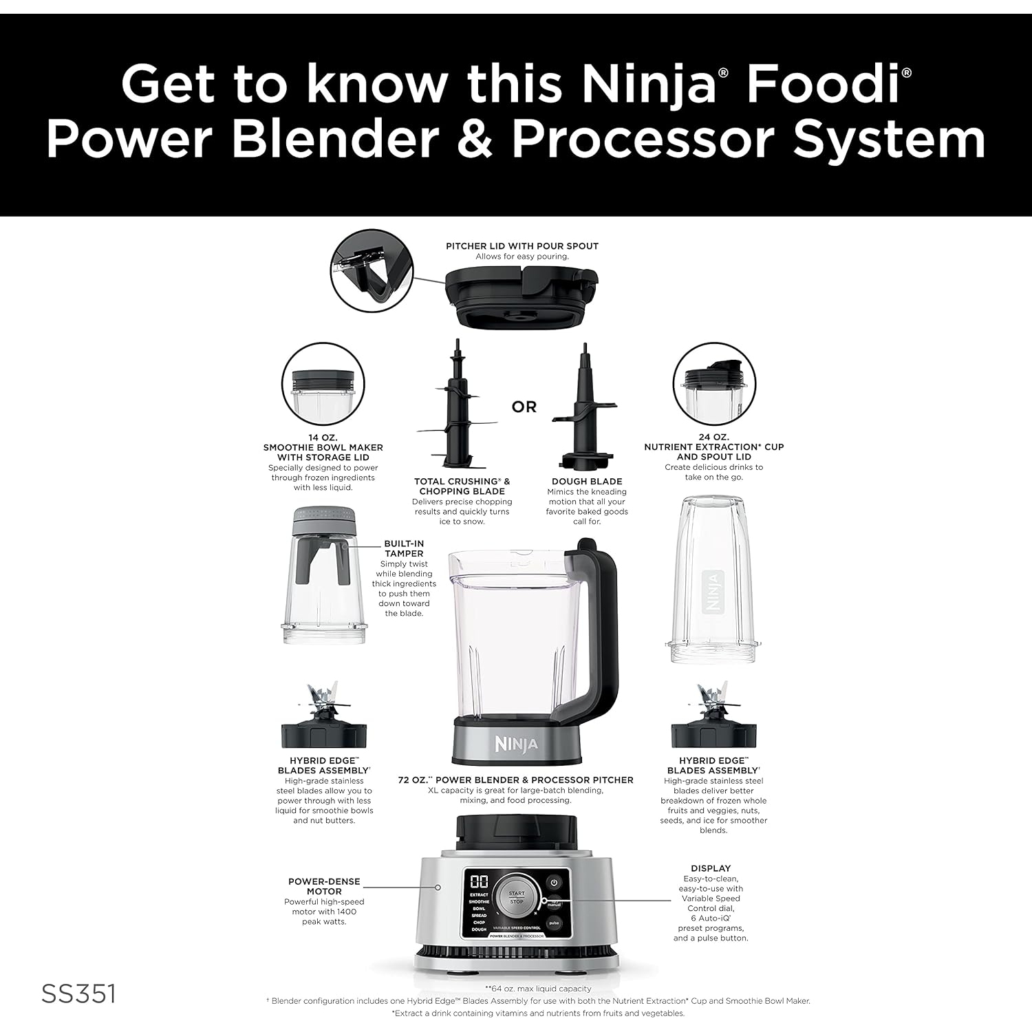 Mélangeur et robot Foodi de Ninja, bol à boisson frappée et extracteur de nutriments, noir/argenté - 72&nbsp;oz édition canadienne