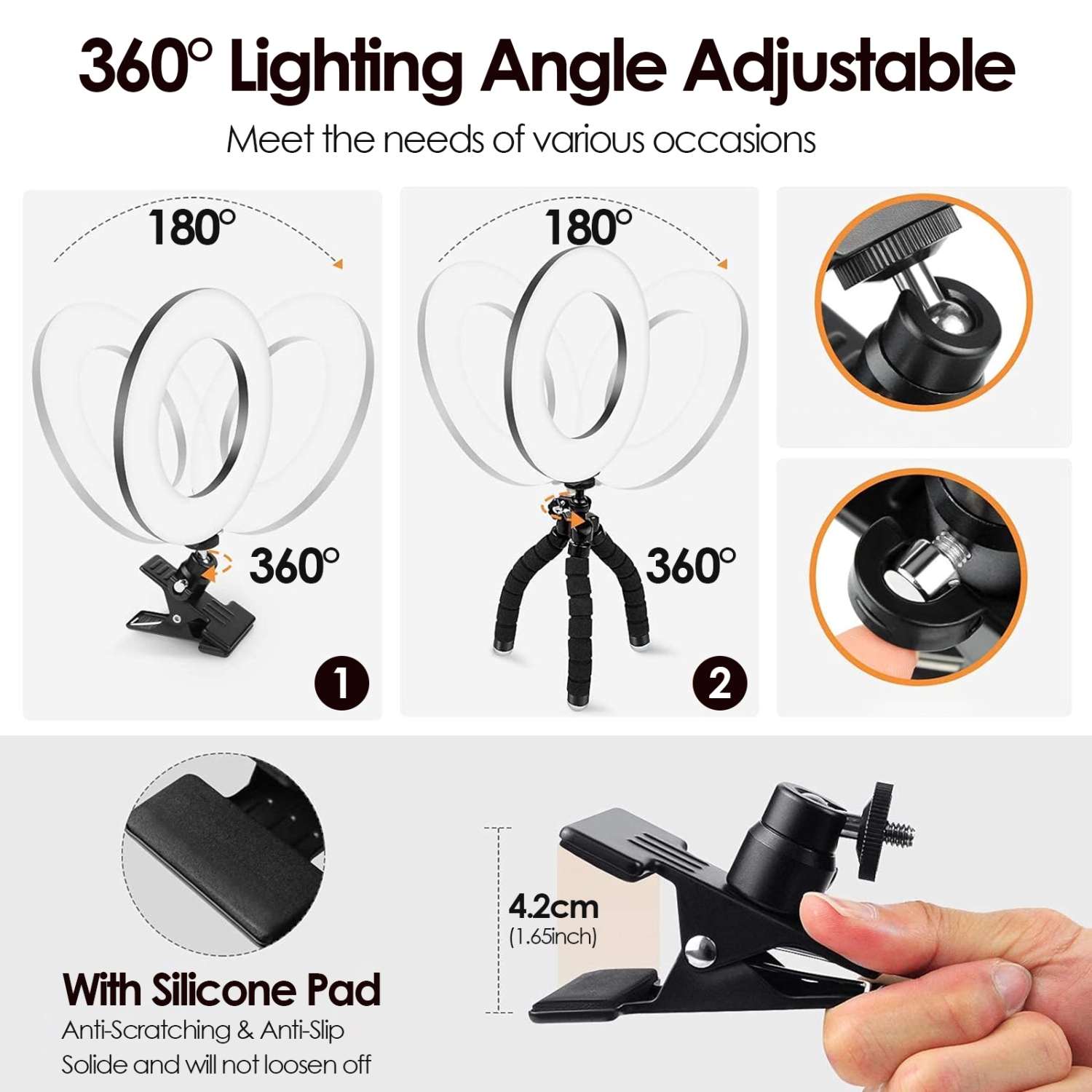 4.5-Inch Ring Fill Light, Computer Clip-On Fill Light with 5 Colors, Suitable for Computer Video Conferencing and Live Broadcast