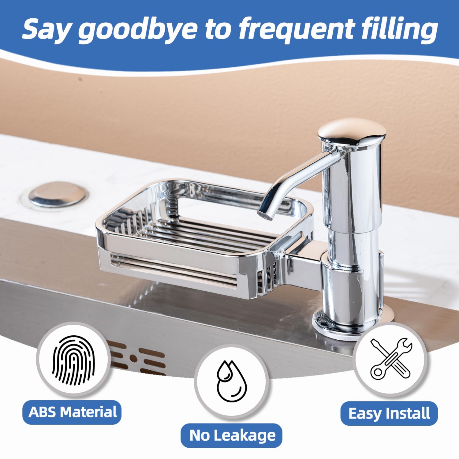 Distributeur de savon pour évier de cuisine avec porte-éponge, distributeur de savon intégré, aspiration puissante adaptée à la cuisine