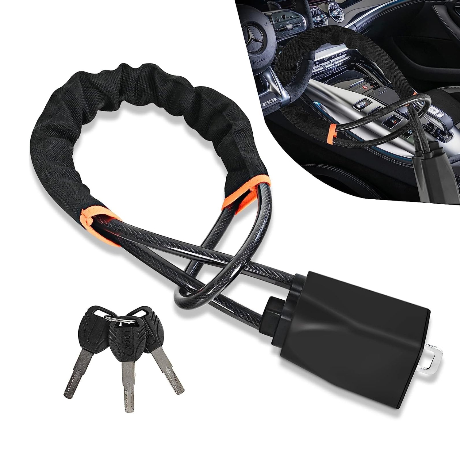 Car Steering Wheel Lock, Seat Belt Buckle Lock, Universal Car Lock Anti-Theft Device Suitable for Most Cars, Trucks, SUVs, and Vans
