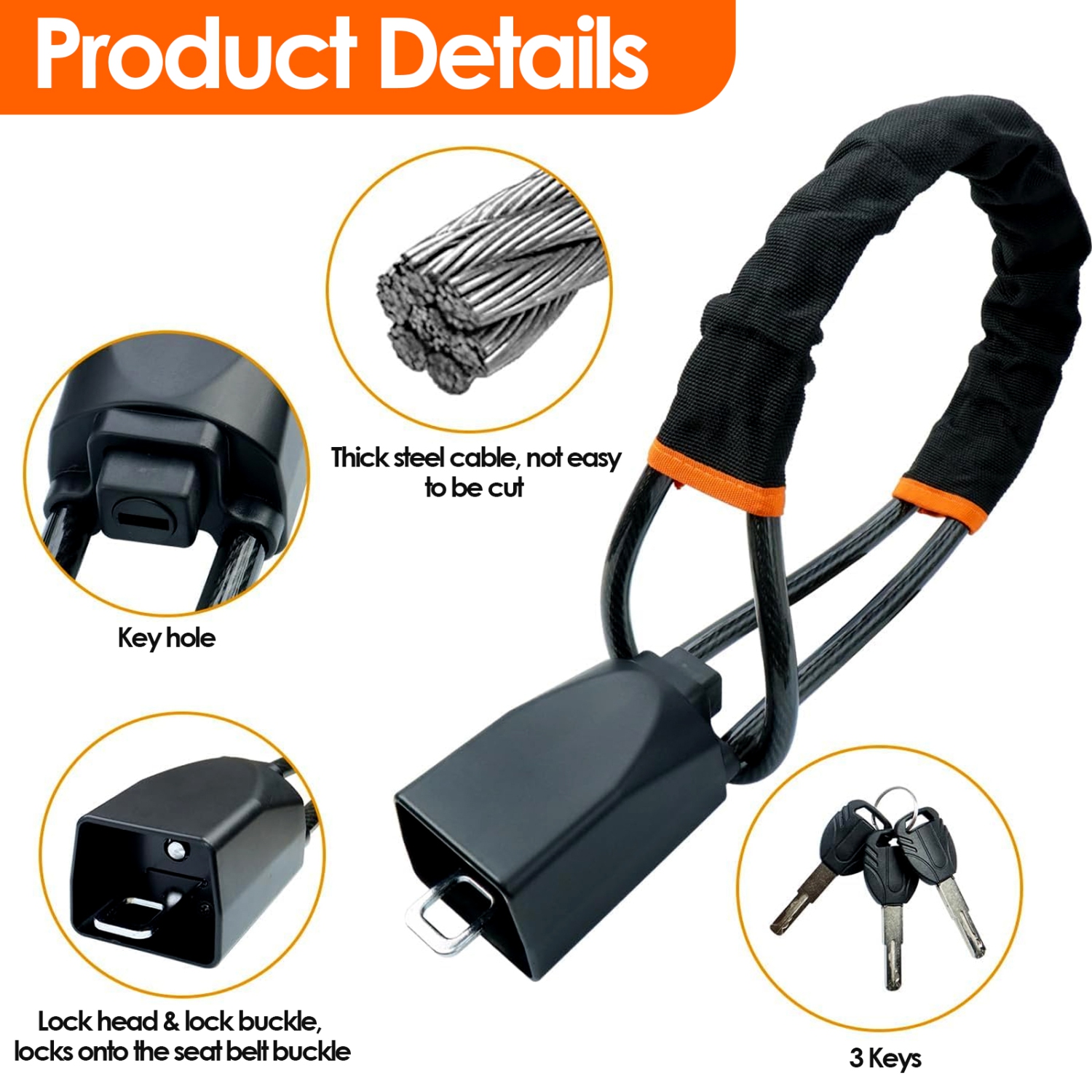 Car Steering Wheel Lock, Seat Belt Buckle Lock, Universal Car Lock Anti-Theft Device Suitable for Most Cars, Trucks, SUVs, and Vans