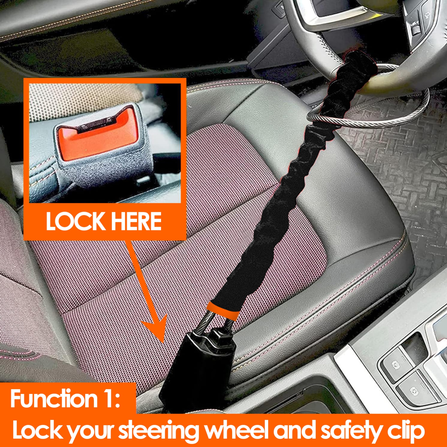 Car Steering Wheel Lock, Seat Belt Buckle Lock, Universal Car Lock Anti-Theft Device Suitable for Most Cars, Trucks, SUVs, and Vans