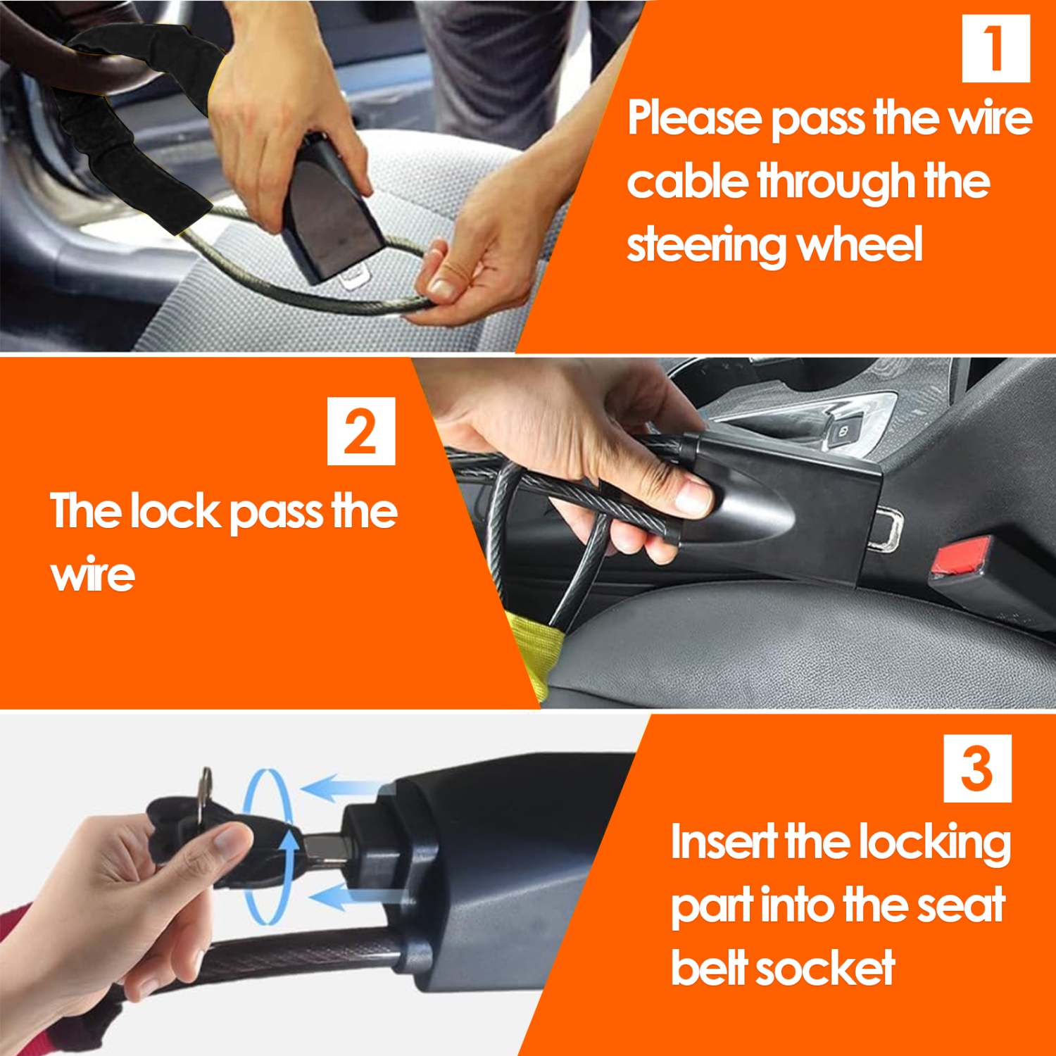 Car Steering Wheel Lock, Seat Belt Buckle Lock, Universal Car Lock Anti-Theft Device Suitable for Most Cars, Trucks, SUVs, and Vans