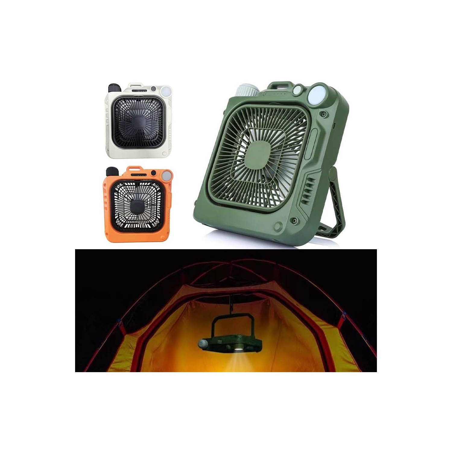Ventilateur de table de camping extérieur – Ventilateur portatif rechargeable avec lampe LED, ventilateur oscillant silencieux, idéal pour le bureau,
