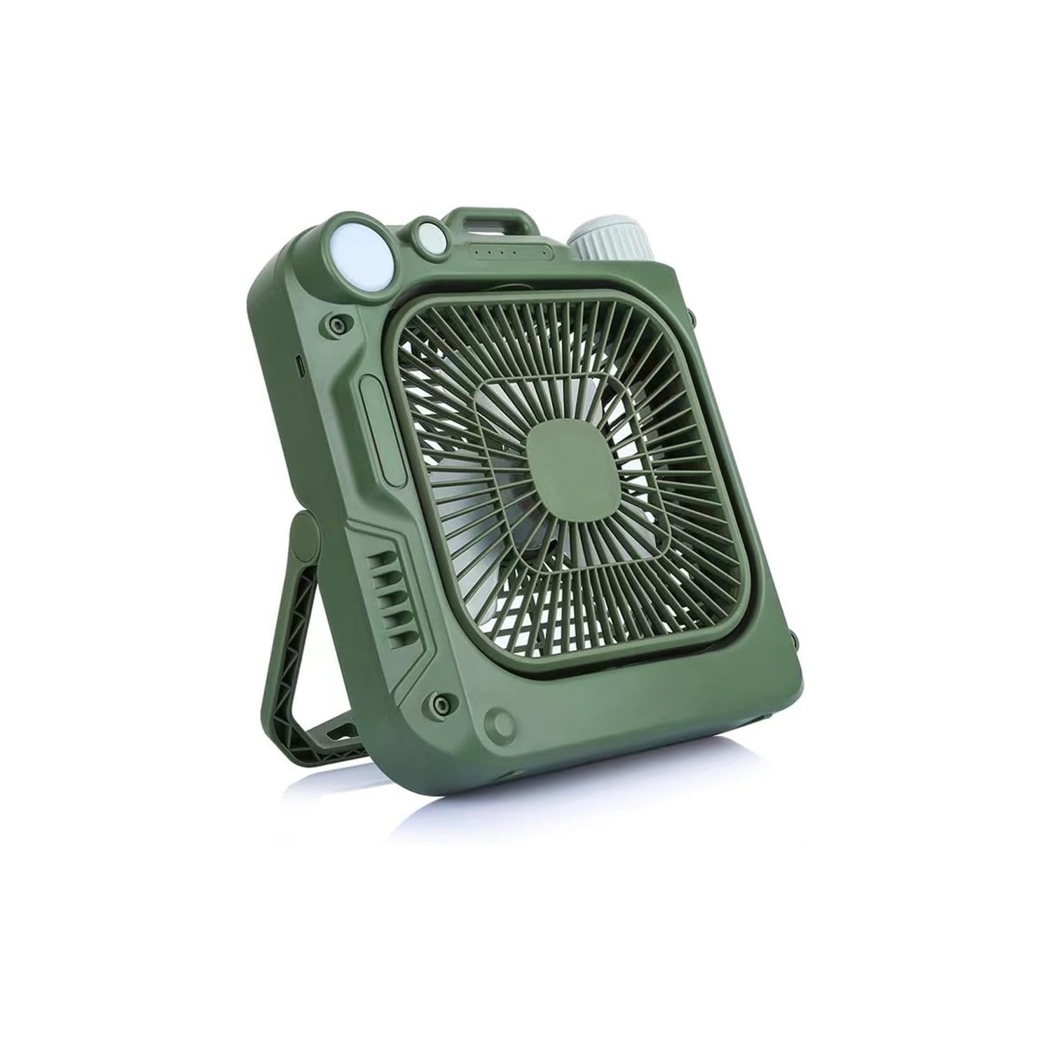 Ventilateur de table de camping extérieur – Ventilateur portatif rechargeable avec lampe LED, ventilateur oscillant silencieux, idéal pour le bureau,