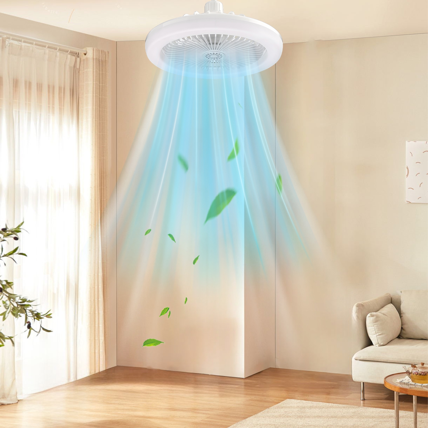 Socket Fan Light with Remote Control, Three-Color Dimmable LED Bulb Fan, E27 Interface, Adjustable Angle, Suitable for Bedroom and Kitchen