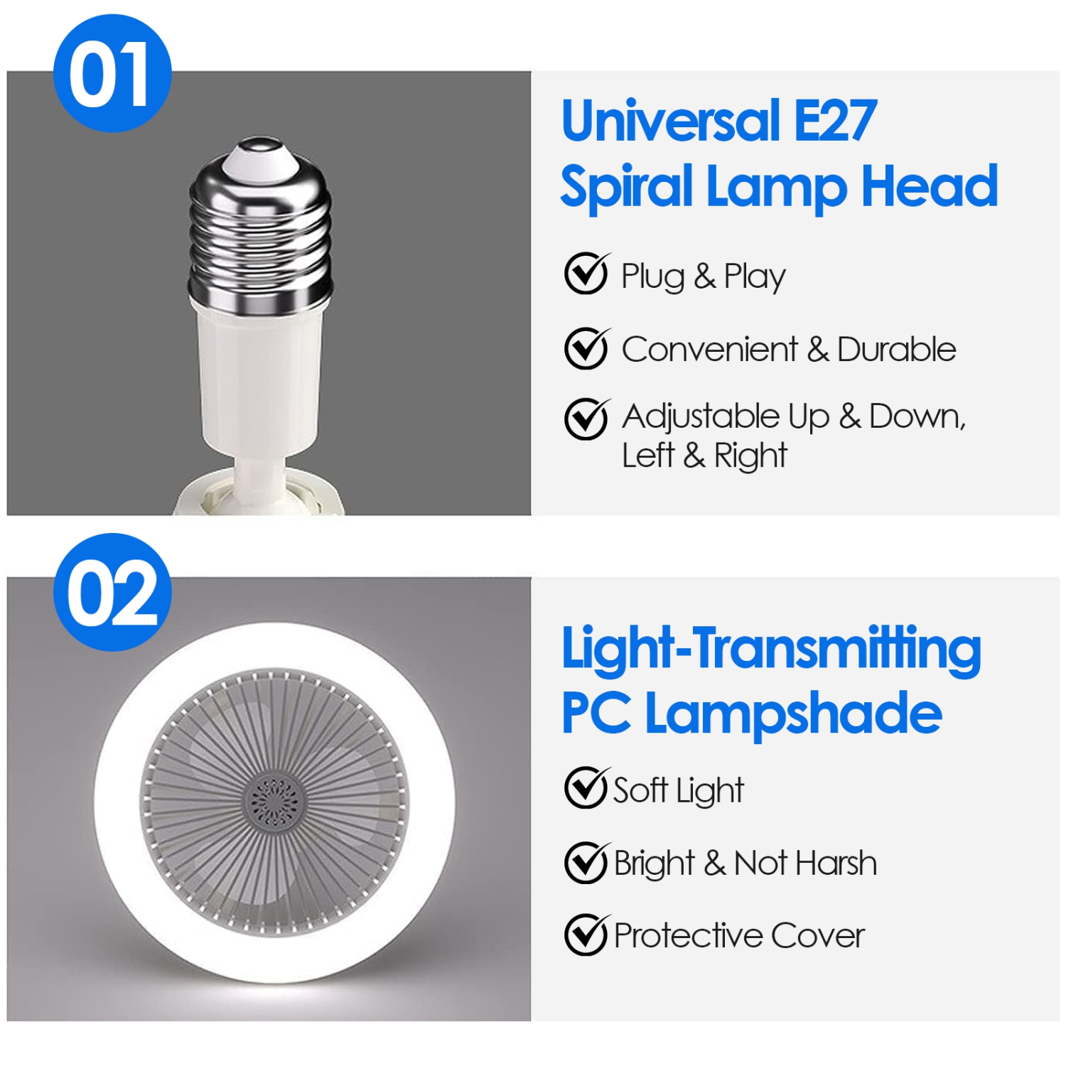 Socket Fan Light with Remote Control, Three-Color Dimmable LED Bulb Fan, E27 Interface, Adjustable Angle, Suitable for Bedroom and Kitchen