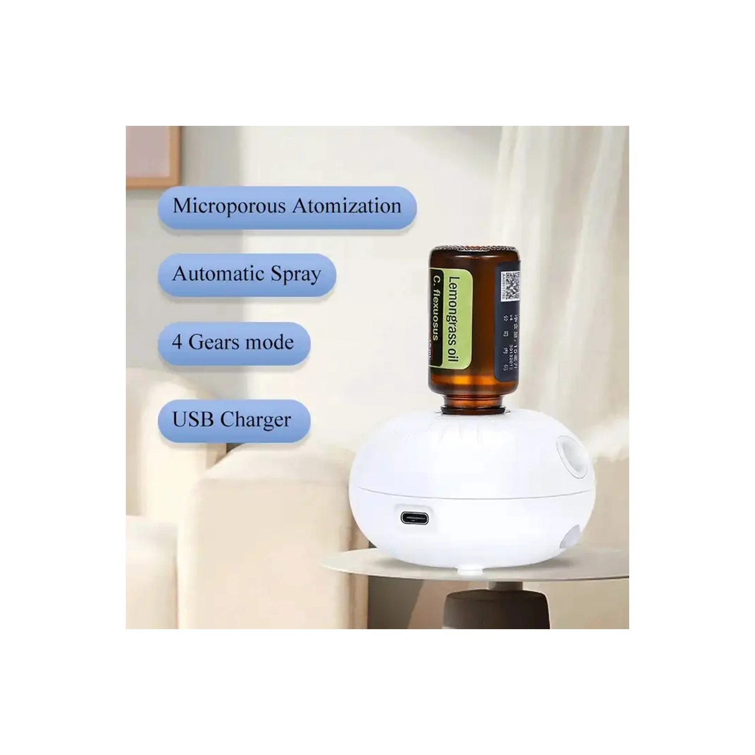 Waterless Diffuser, USB Rechargeable Waterless Essential Oil Diffuser, Waterless Nebulizing Diffusers for Essential Oils , Quiet for Living Room