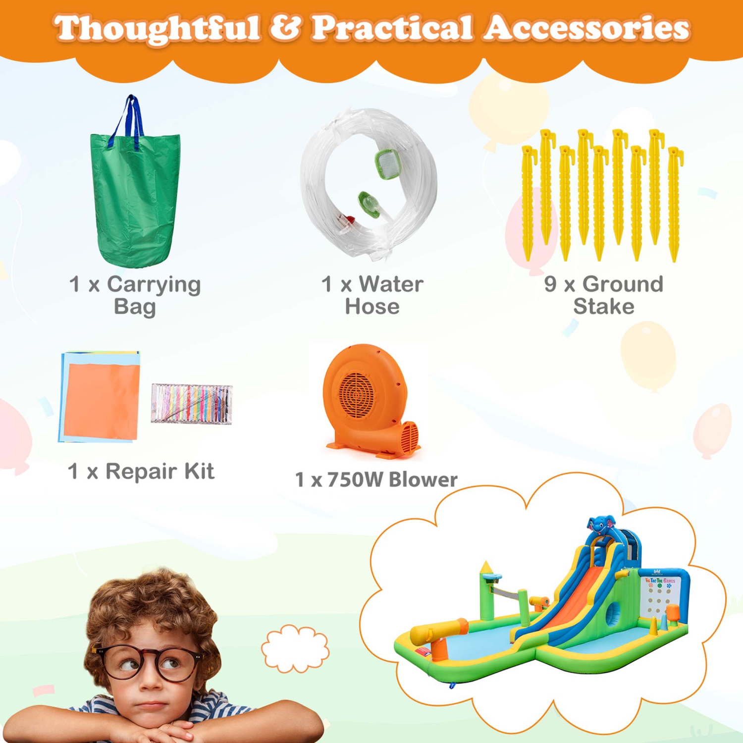 Parc aquatique gonflable géant pour enfants de Costway avec souffleuse 680&nbsp;W