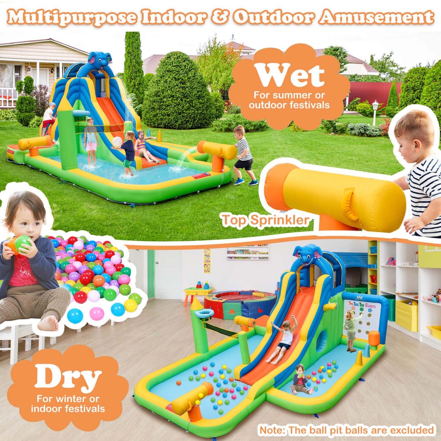 Parc aquatique gonflable géant pour enfants de Costway avec souffleuse 680&nbsp;W