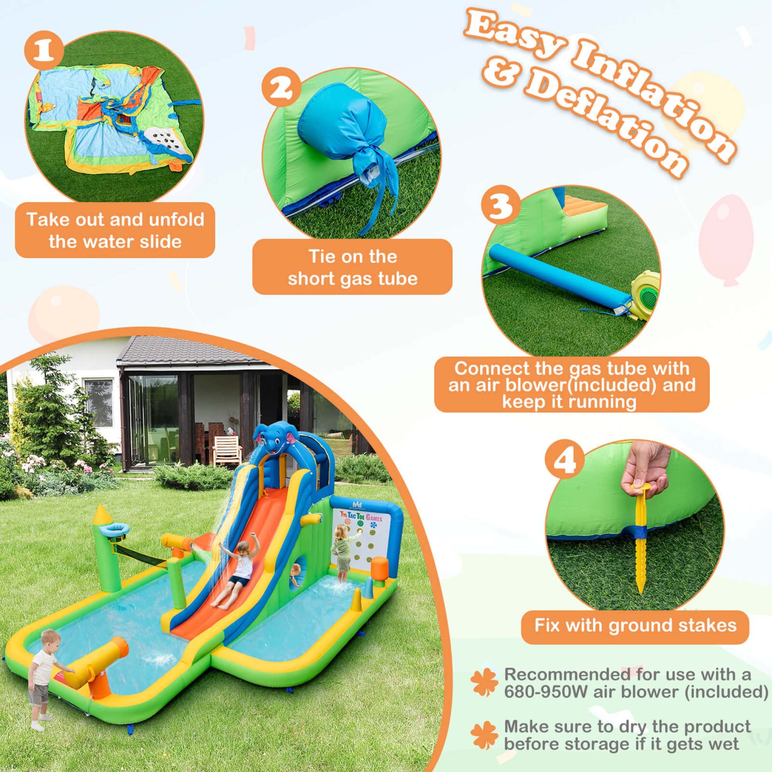 Parc aquatique gonflable géant pour enfants de Costway avec souffleuse 680&nbsp;W