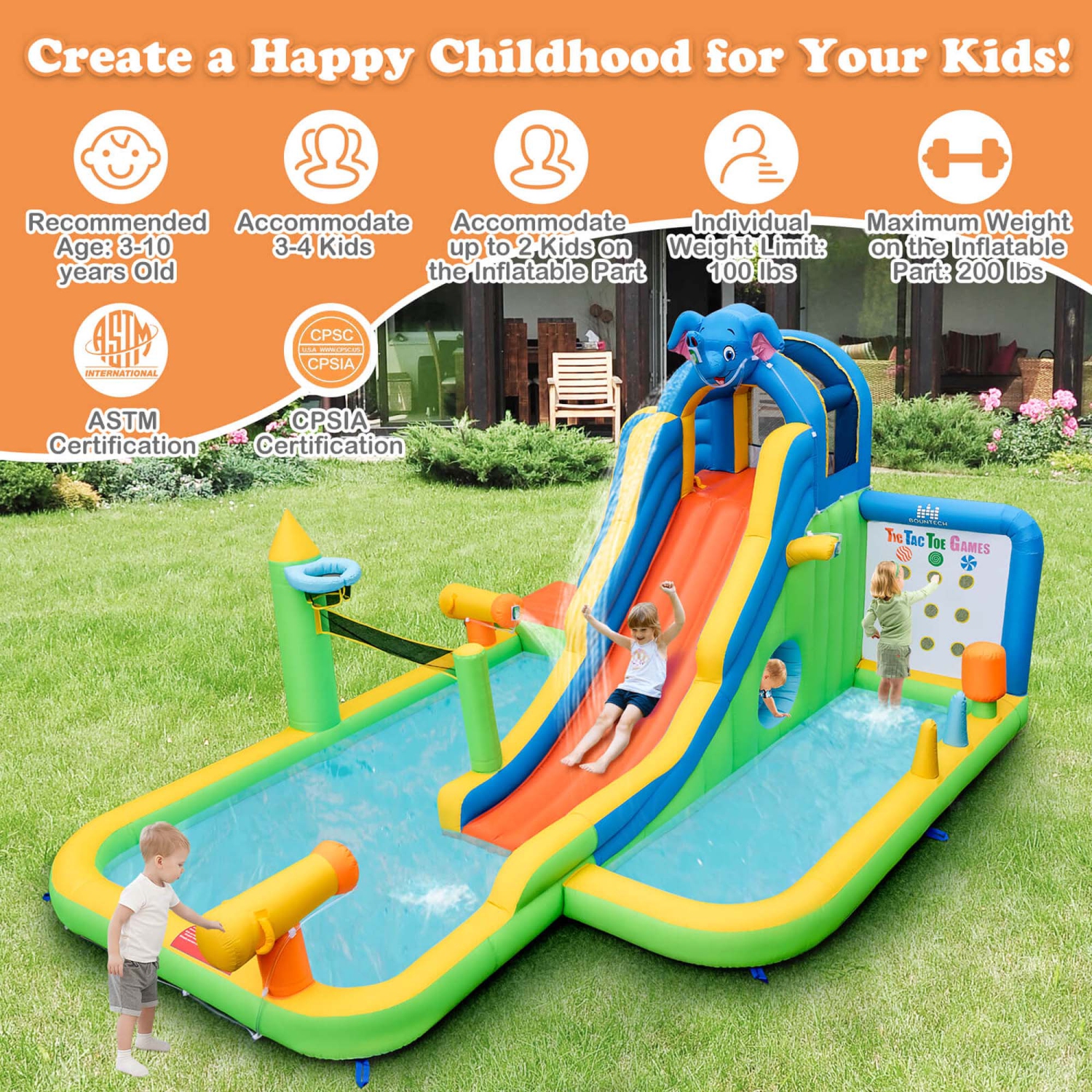 Costway Inflatable Water Slide Giant Water Park for Kids Backyard Fun with 735W Blower