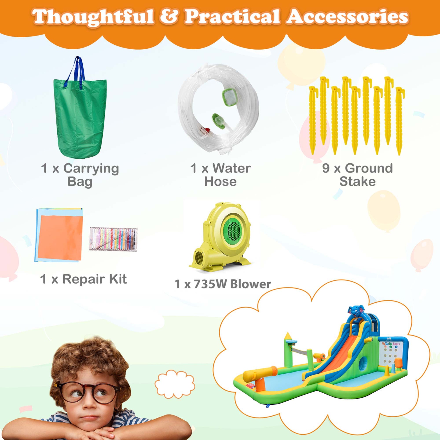 Costway Inflatable Water Slide Giant Water Park for Kids Backyard Fun with 735W Blower