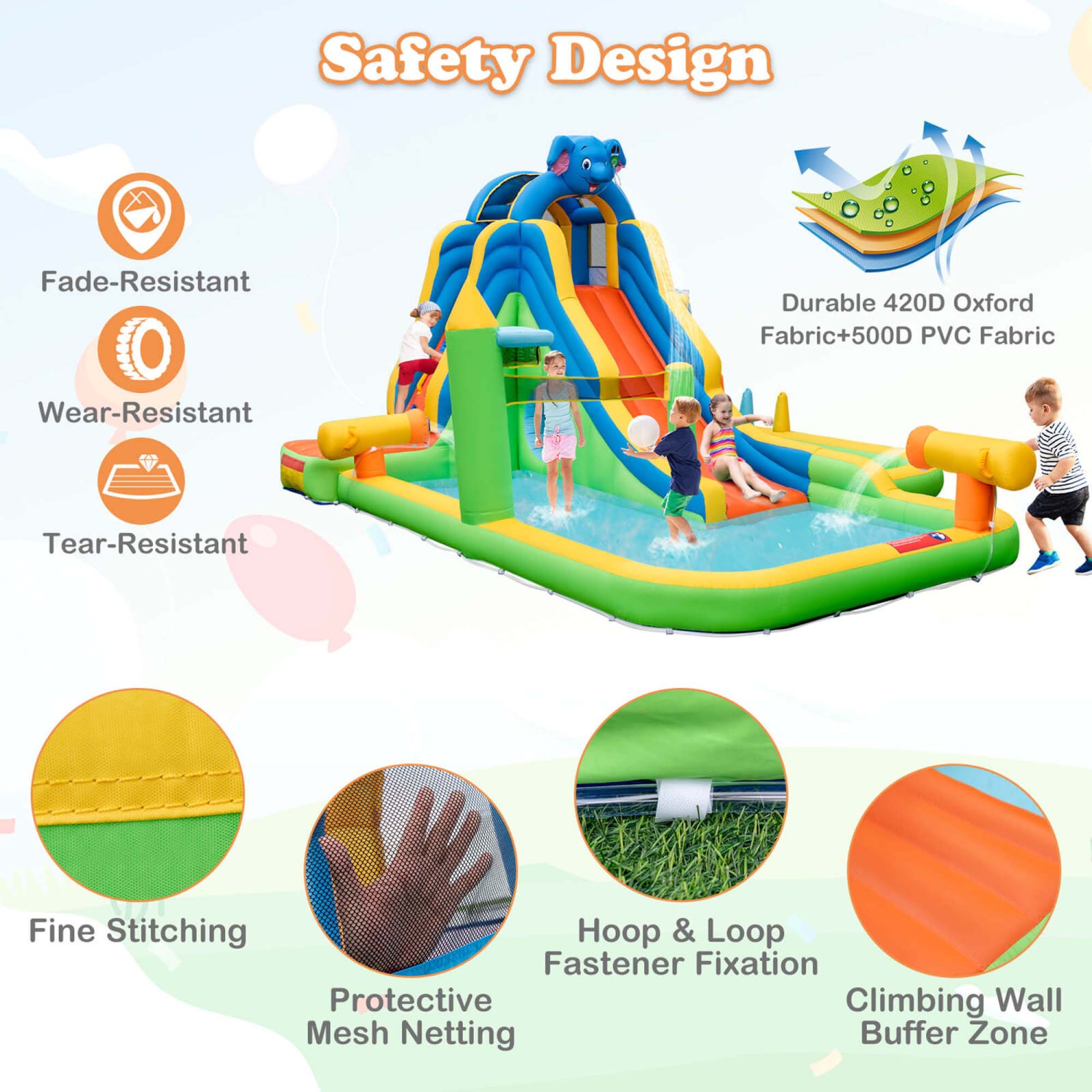 Costway Inflatable Water Slide Giant Water Park for Kids Backyard Fun with 950W Blower