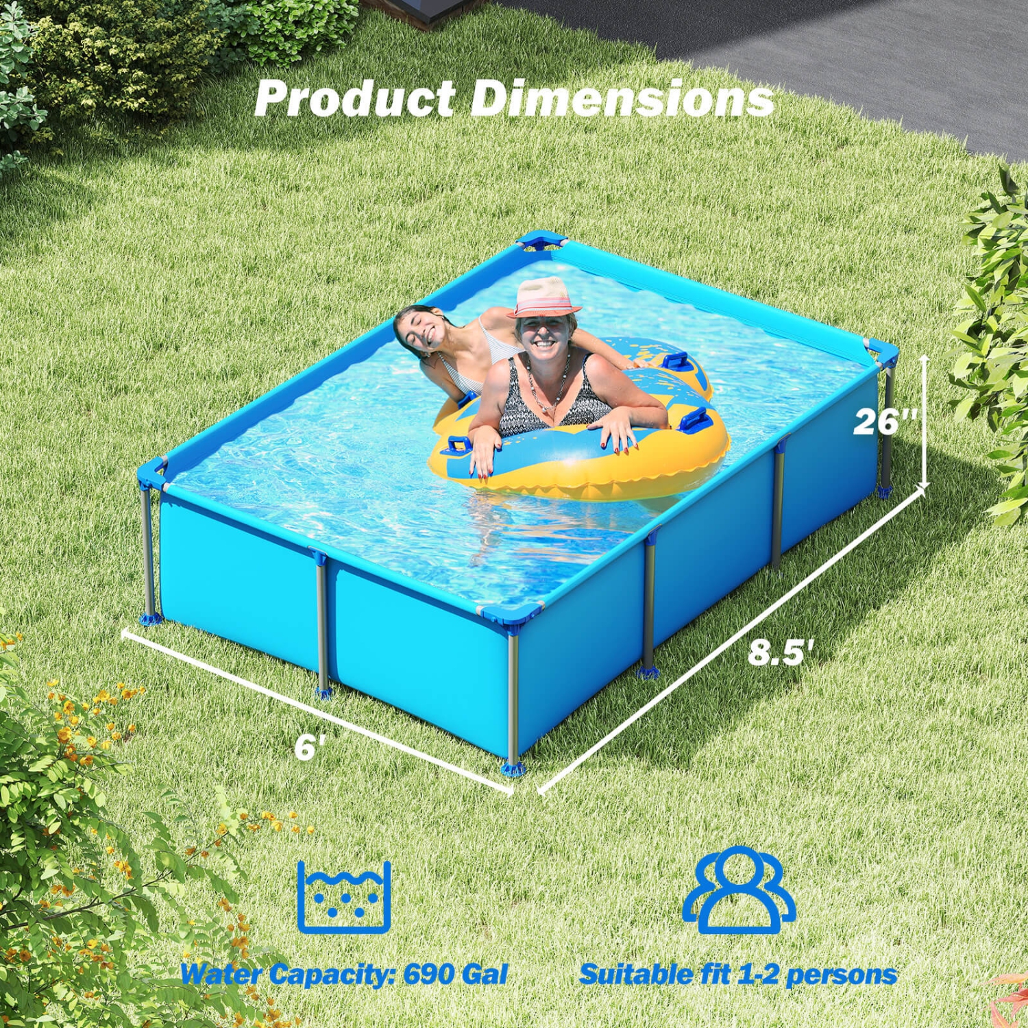 Piscine familiale extérieure de 690 gal de Costway avec cadre en métal et tissu multicouche en PVC