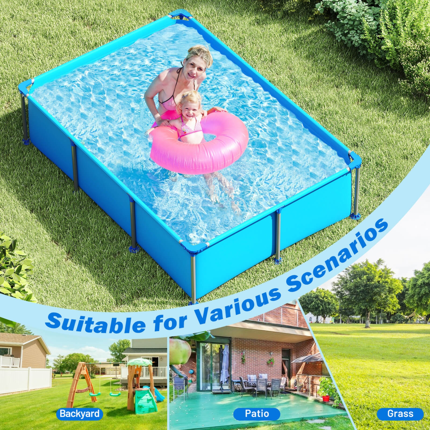 Piscine familiale extérieure de 690 gal de Costway avec cadre en métal et tissu multicouche en PVC