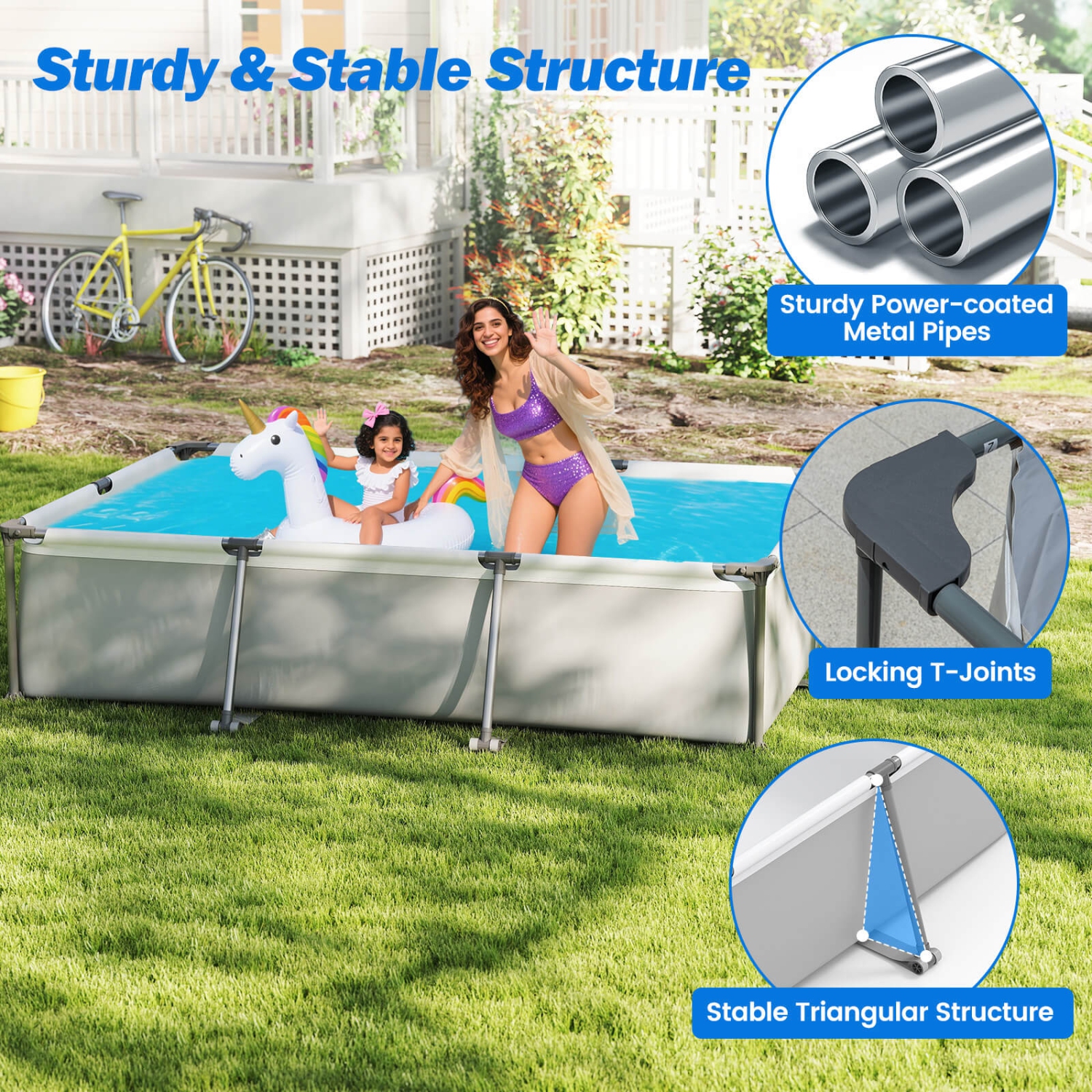 Costway 978 Gal Outdoor Family Swimming Pool with Metal Frame Multi-layer PVC Fabric