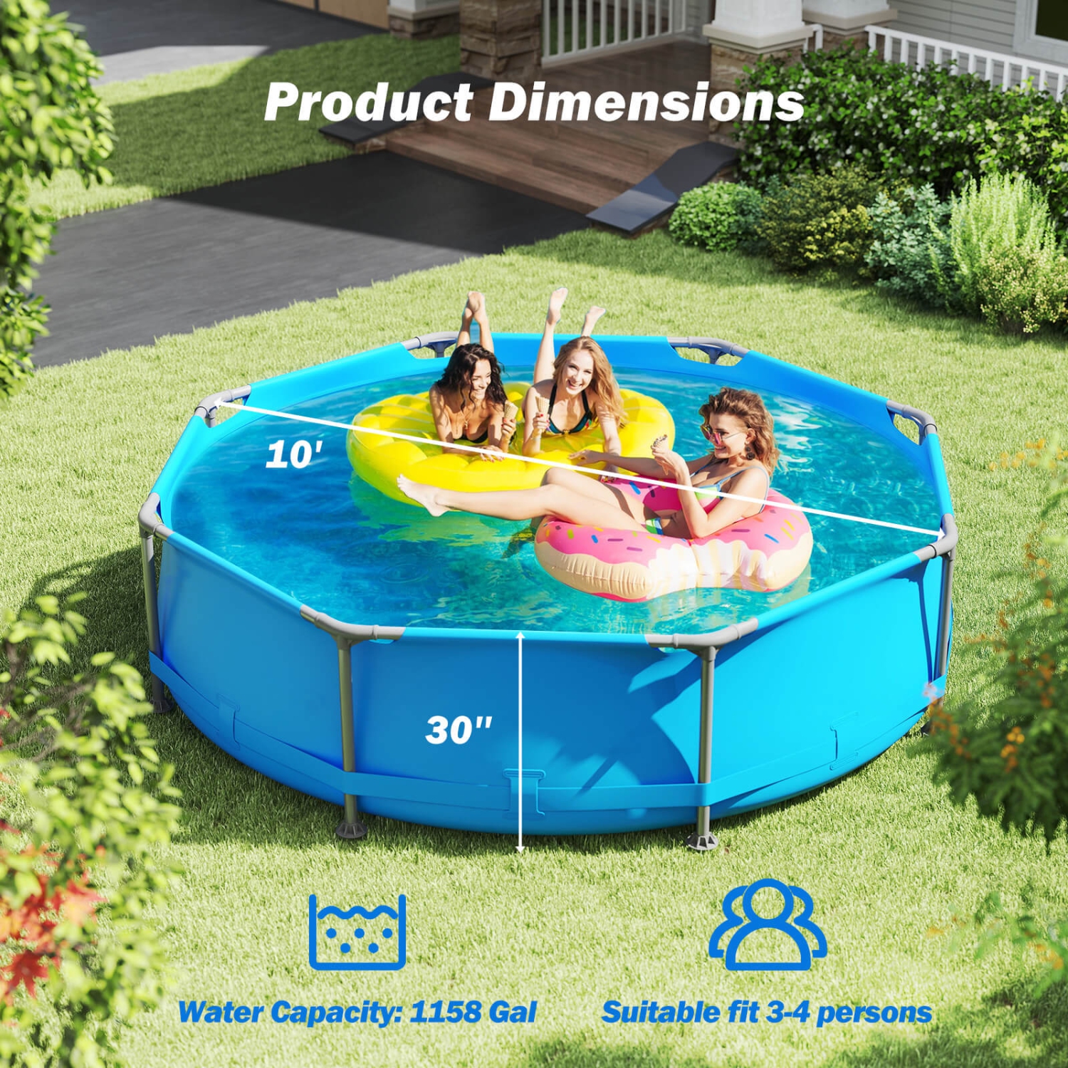 Piscine familiale extérieure de 1158 gal de Costway avec cadre en métal et tissu multicouche en PVC