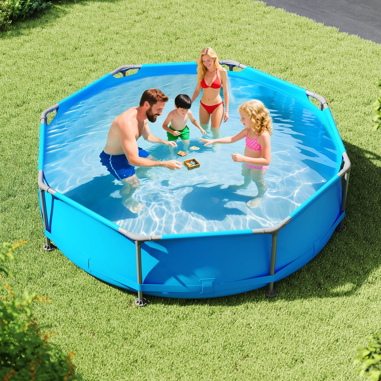 Piscine familiale extérieure de 1158 gal de Costway avec cadre en métal et tissu multicouche en PVC
