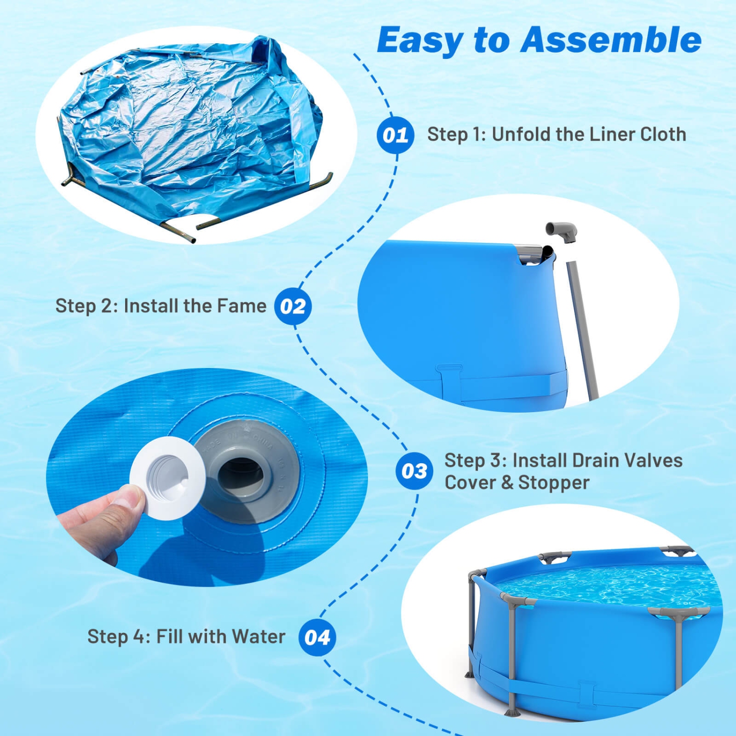 Piscine familiale extérieure de 1158 gal de Costway avec cadre en métal et tissu multicouche en PVC